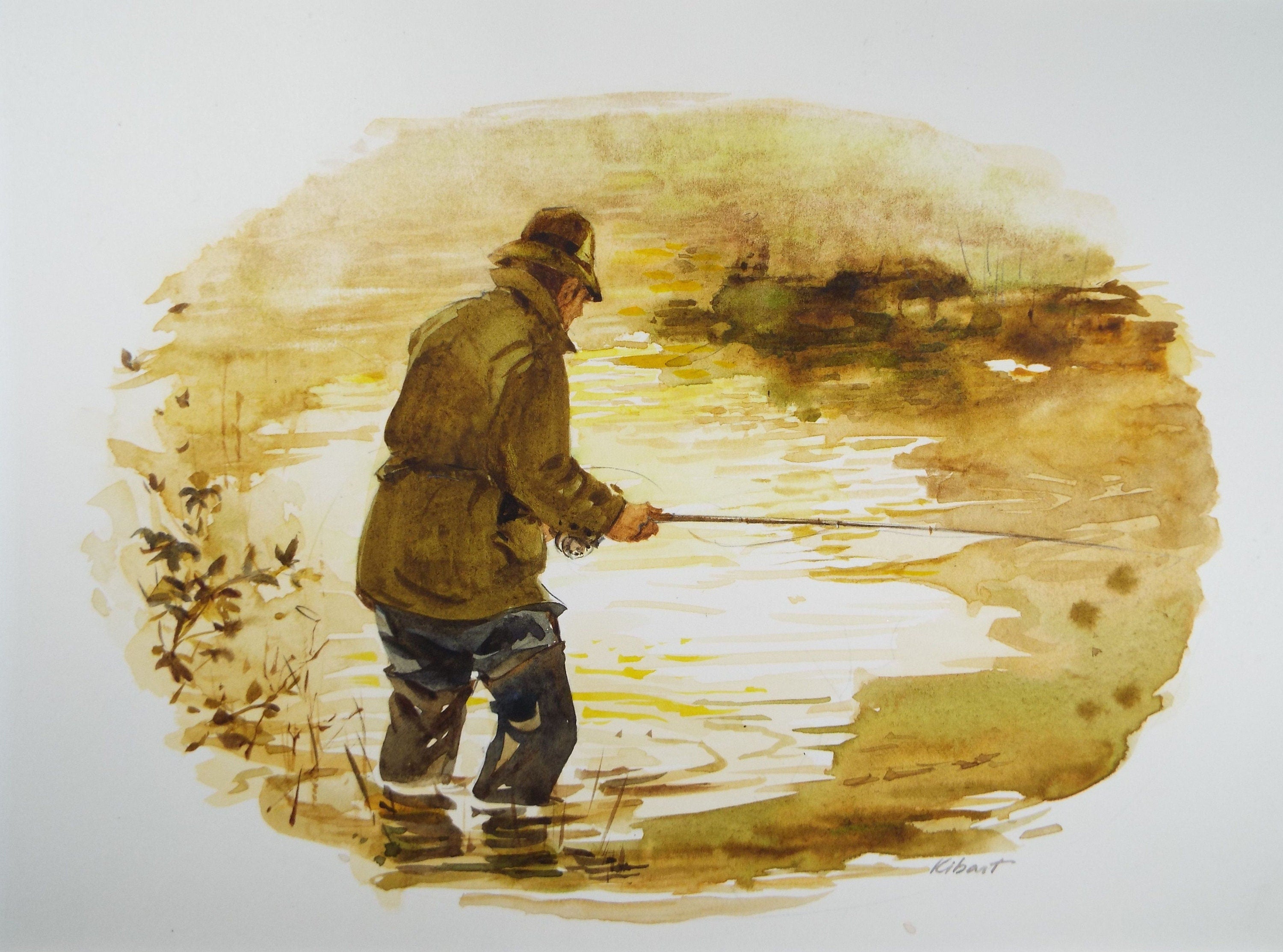 Original Watercolour 'Winter Fishing', Circa 1980's, James Kibart (20th Century, British)