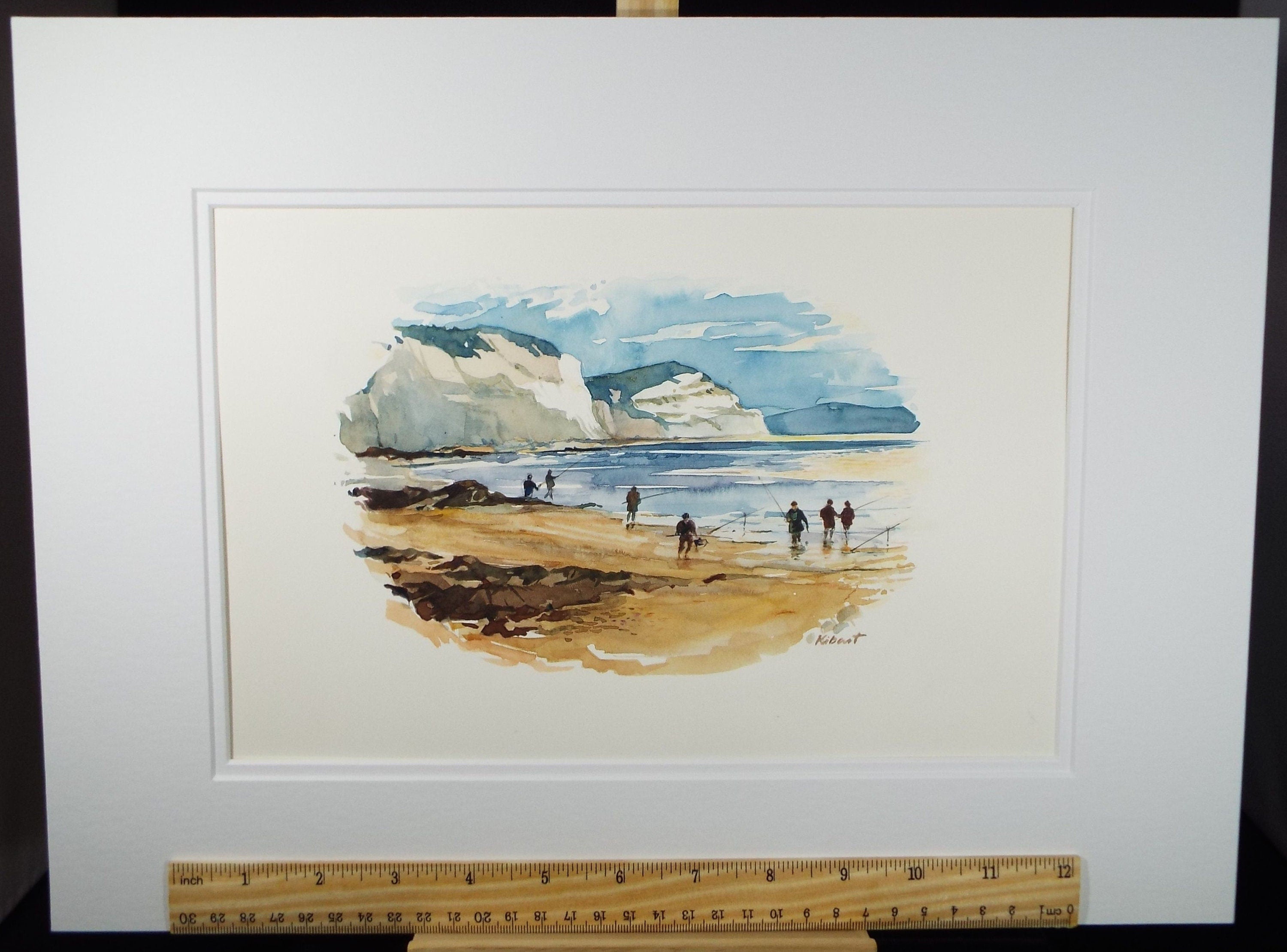 Original Watercolour 'Beach Fishing', Circa 1980's, James Kibart (20th Century, British)