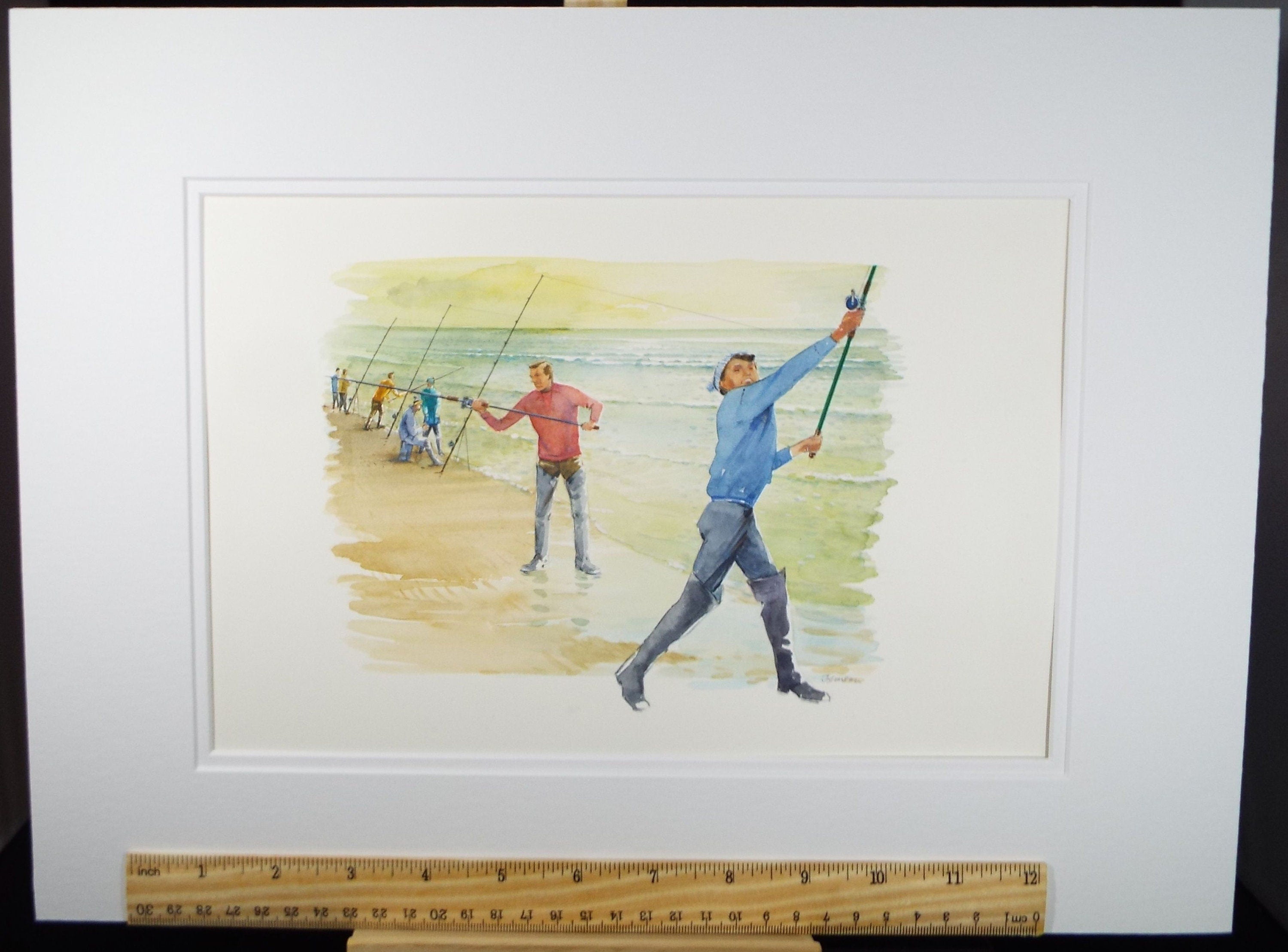 Original Watercolour 'Beach Fishing', Circa 1980's, Ken Johnson (20th Century, British)