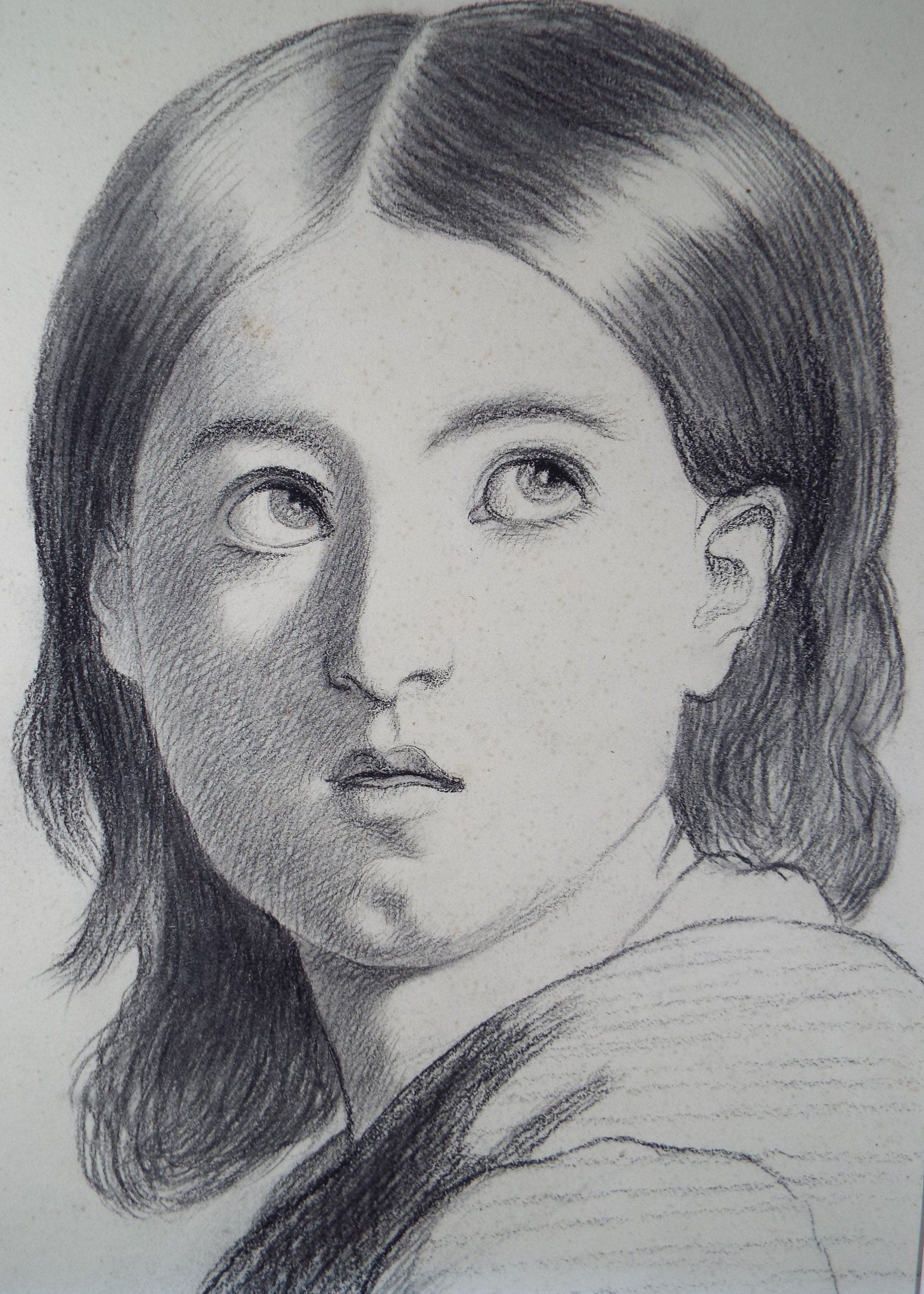 Original Pencil Drawing , 'Study of a Girl', E.W Willson (19th Century) - from an album of drawings dated 1872