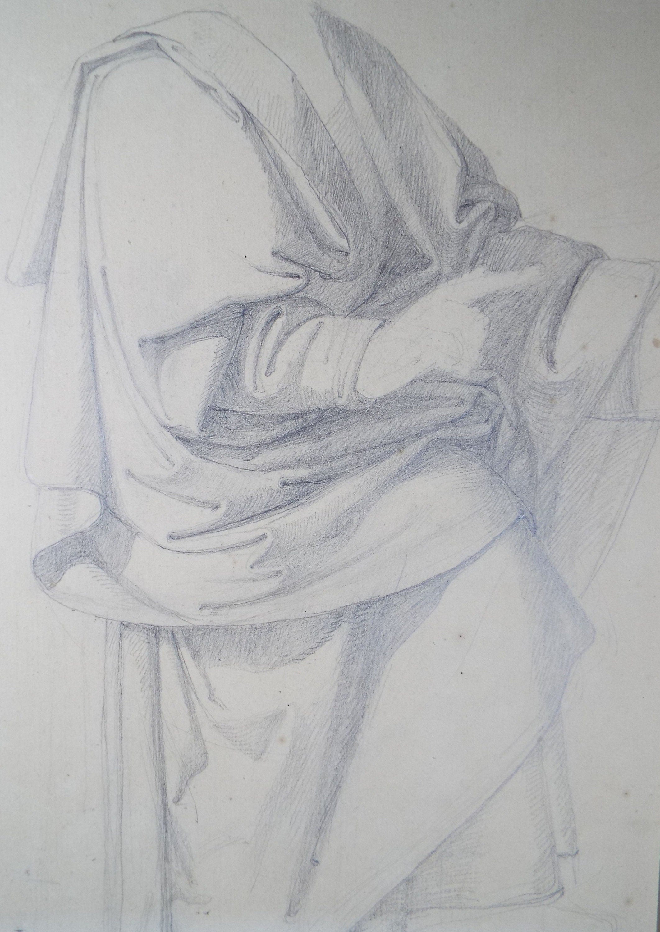 Original Graphite on Paper 'Robed Figure', Circa 1850, 19th Century German School