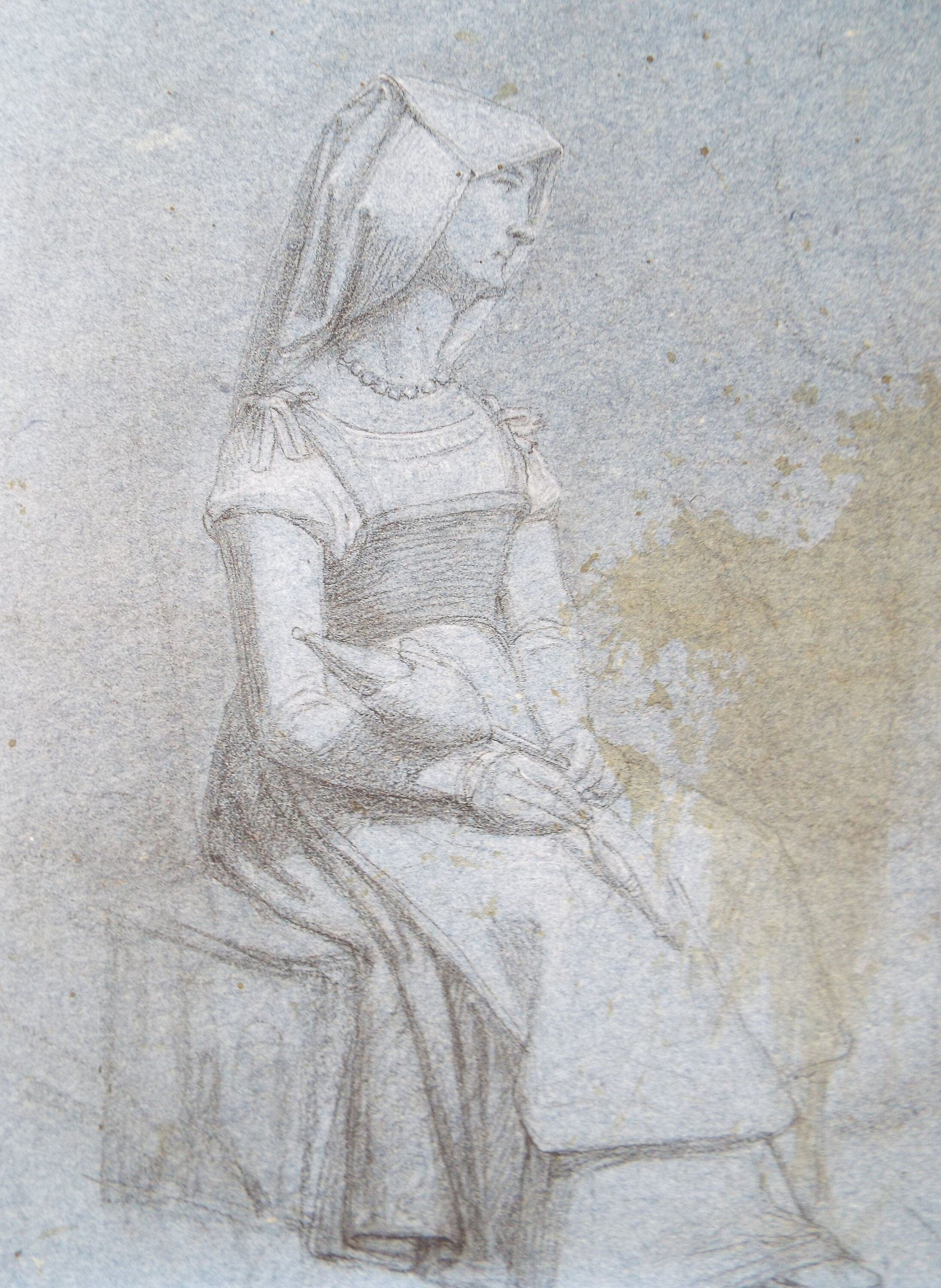 Original Graphite and chalk on Paper 'Seated Woman', Circa 1850, 19th Century German School