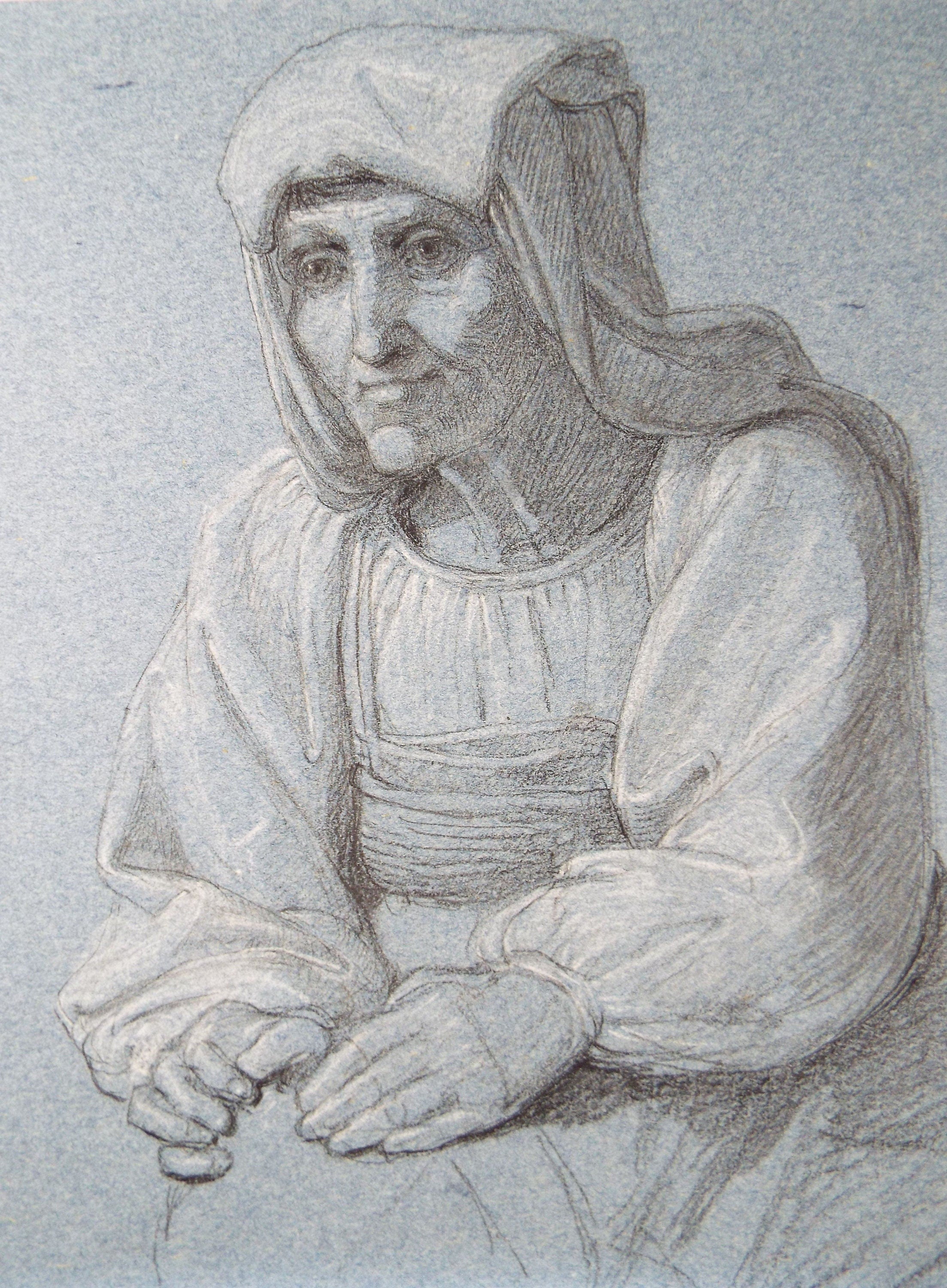 Original Graphite and chalk on Paper 'Seated Woman', Circa 1850, 19th Century German School