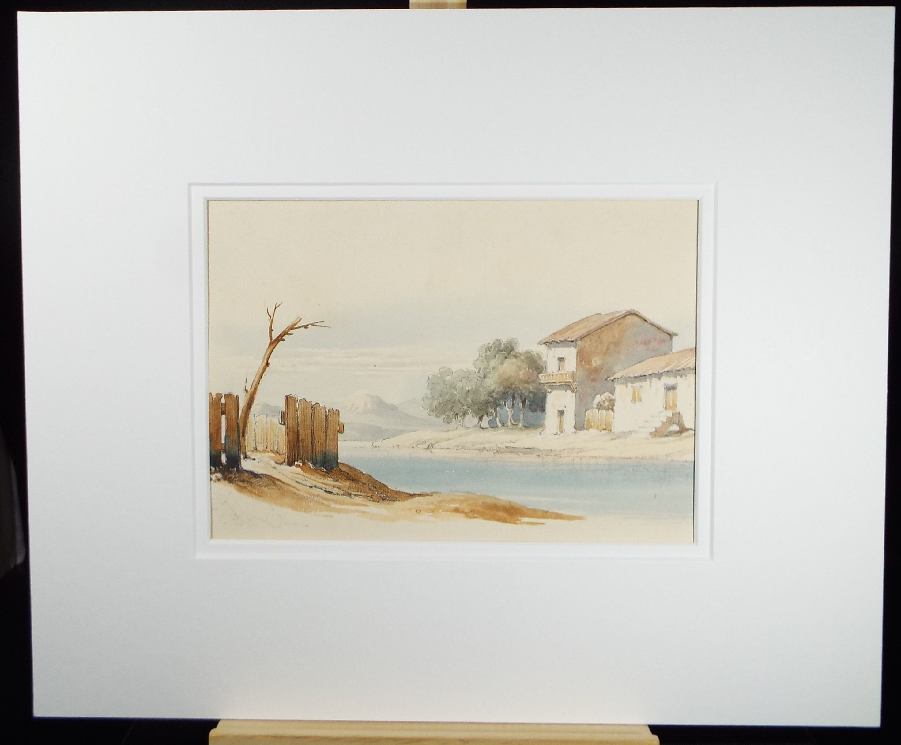 Original Watercolour, 'Riverbank with Distant Mountain', Circa 1830, Lady E.S. Sharpe