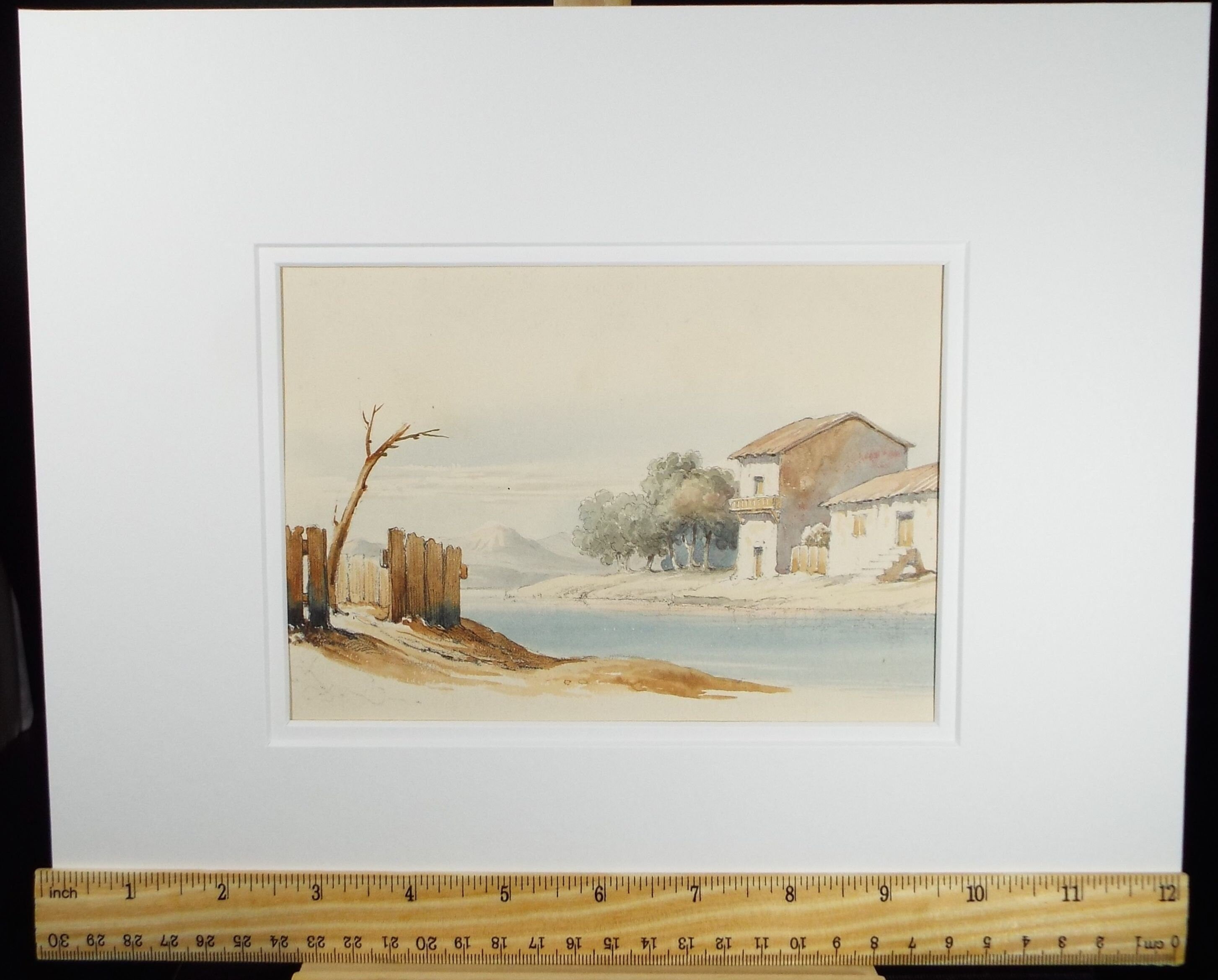 Original Watercolour, 'Riverbank with Distant Mountain', Circa 1830, Lady E.S. Sharpe