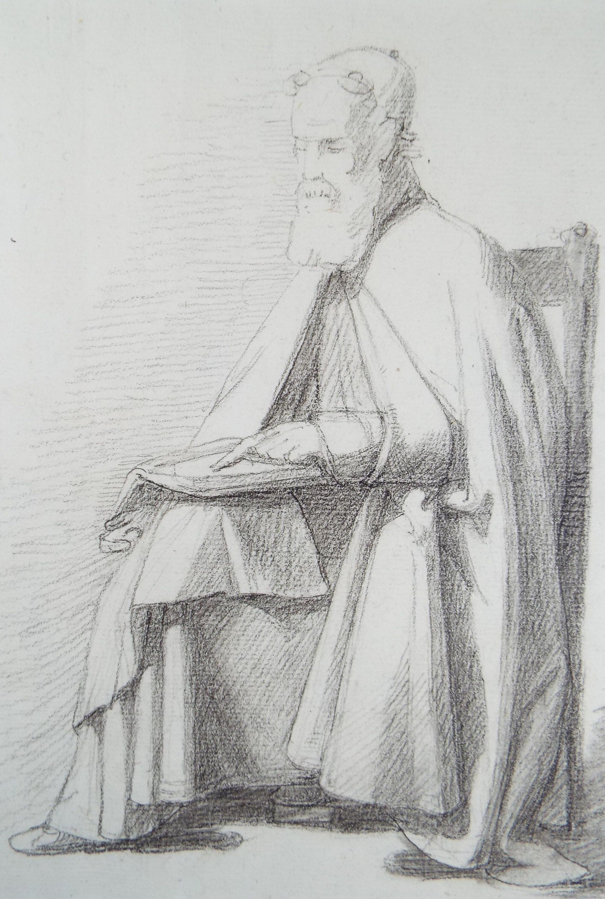 Original Graphite on Paper 'Seated Priest', Circa 1850, 19th Century German School
