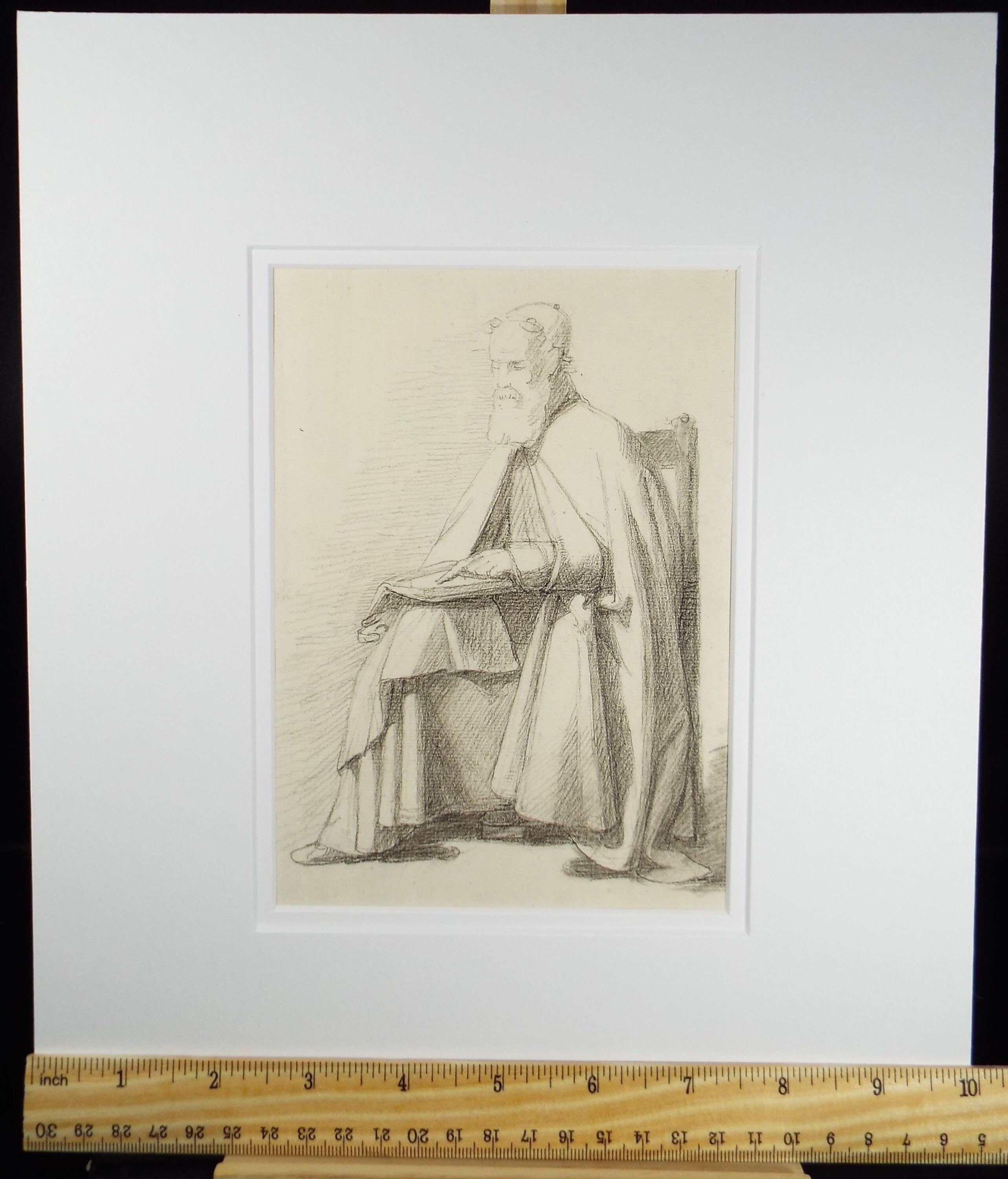 Original Graphite on Paper 'Seated Priest', Circa 1850, 19th Century German School