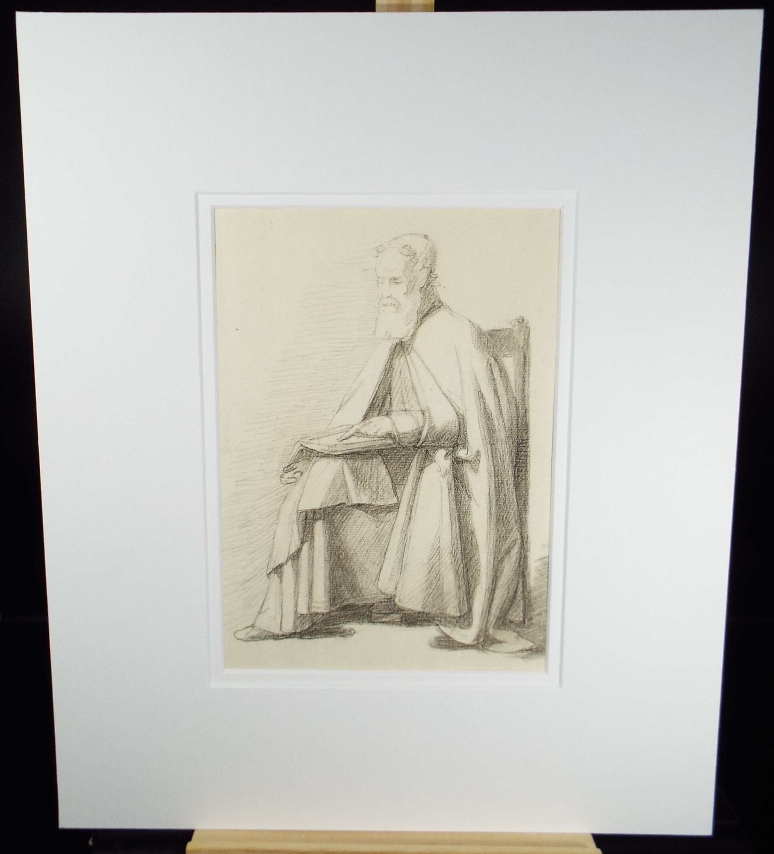 Original Graphite on Paper 'Seated Priest', Circa 1850, 19th Century German School
