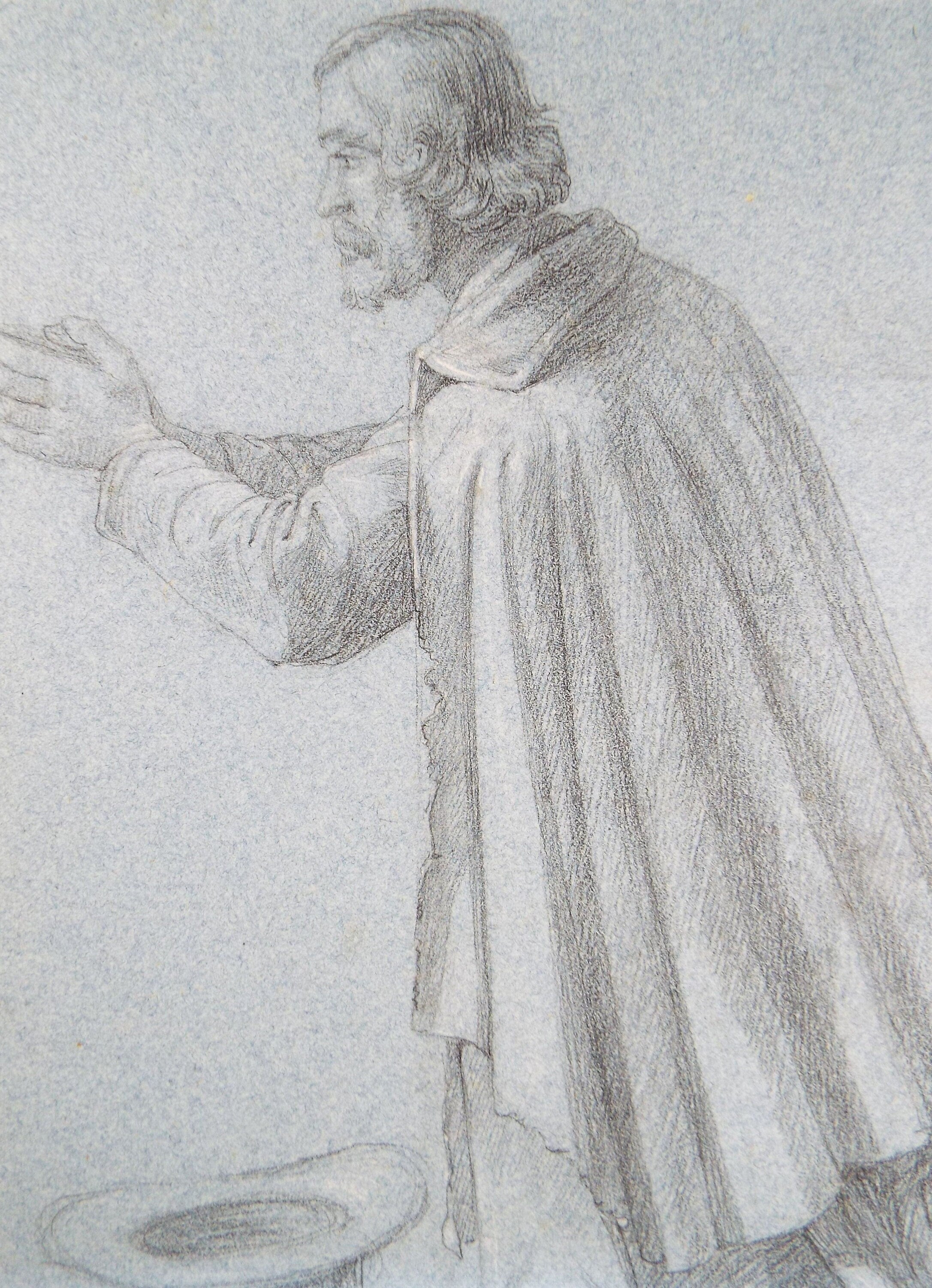Original Graphite and chalk on Paper 'Penitent Man', Circa 1850, 19th Century German School