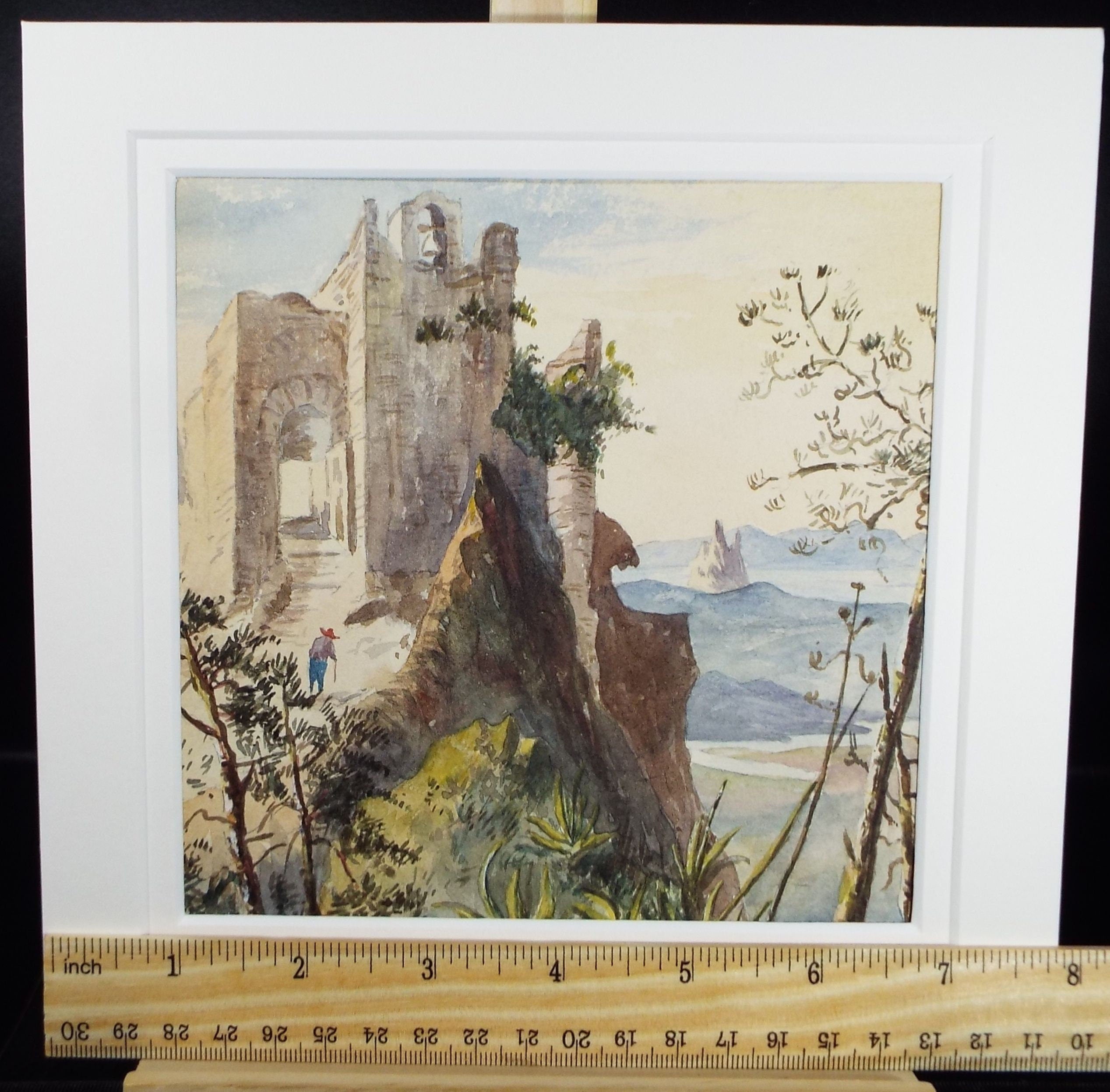 Original Watercolour, 'Hilltop Bell Tower', Unknown Artist - Late 19th Century