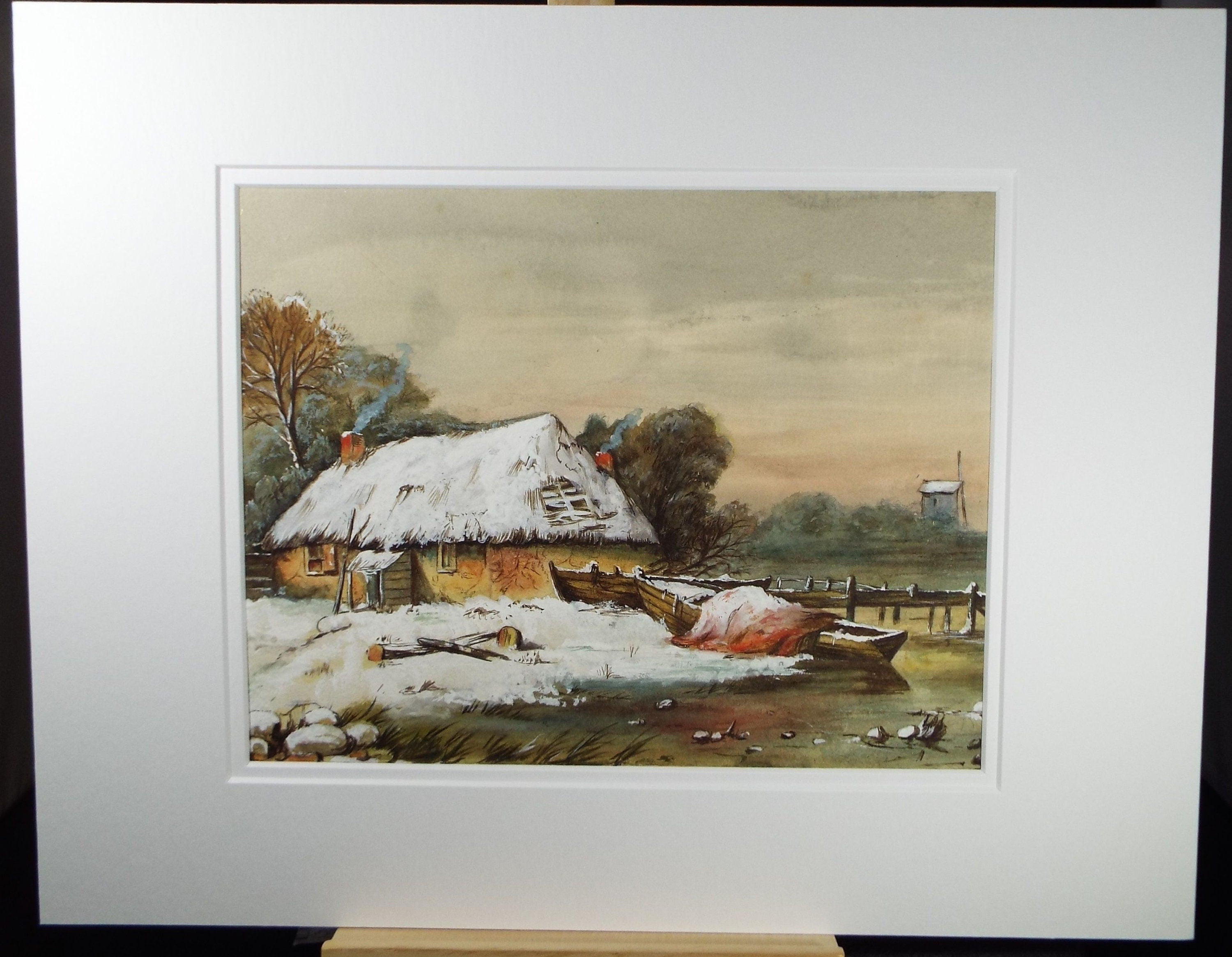 Original Watercolour, ' Winter' late 19th Century, E.C. Williams