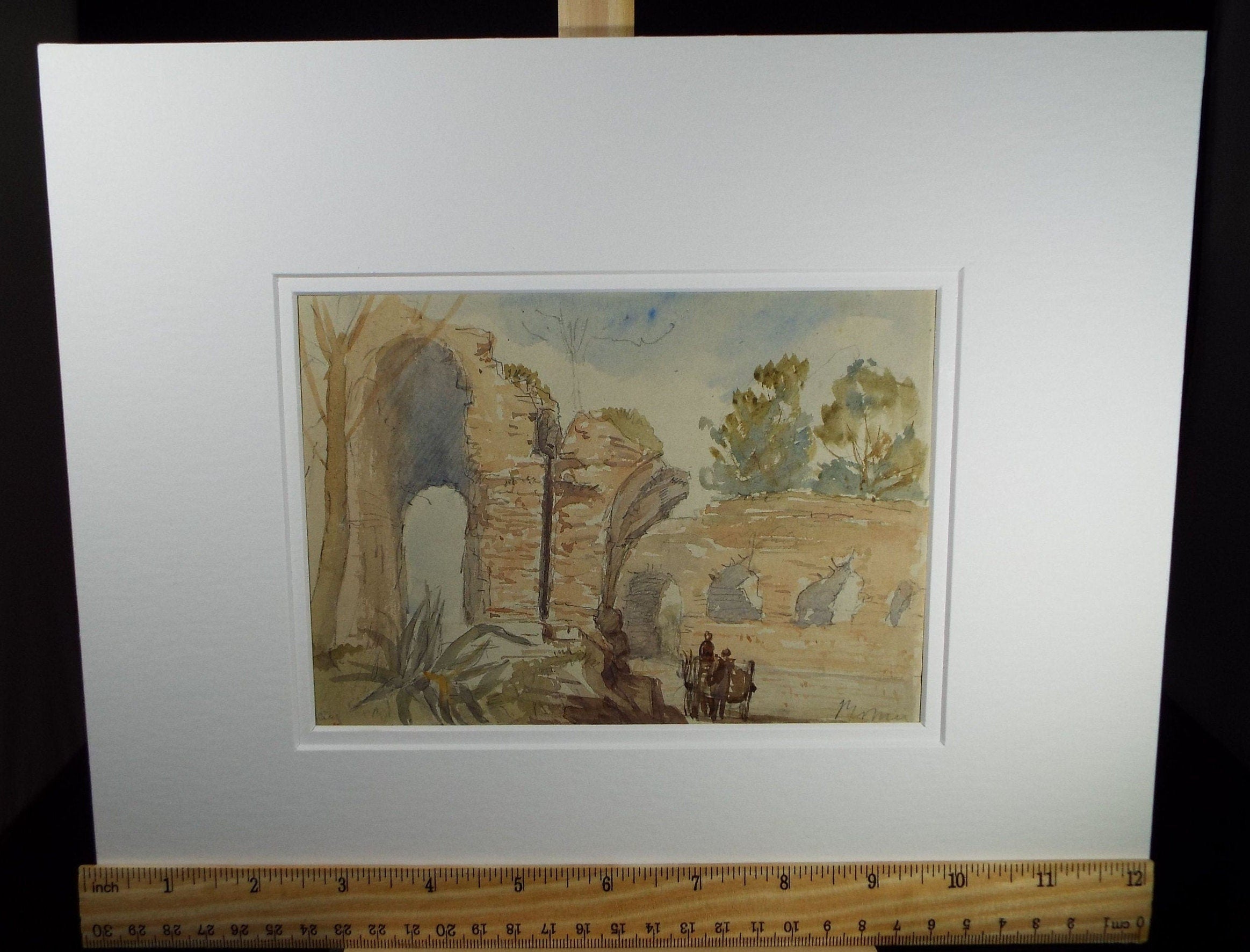 Original Watercolour, 'Ruins with Cart', Elizabeth Blommart, c1860's