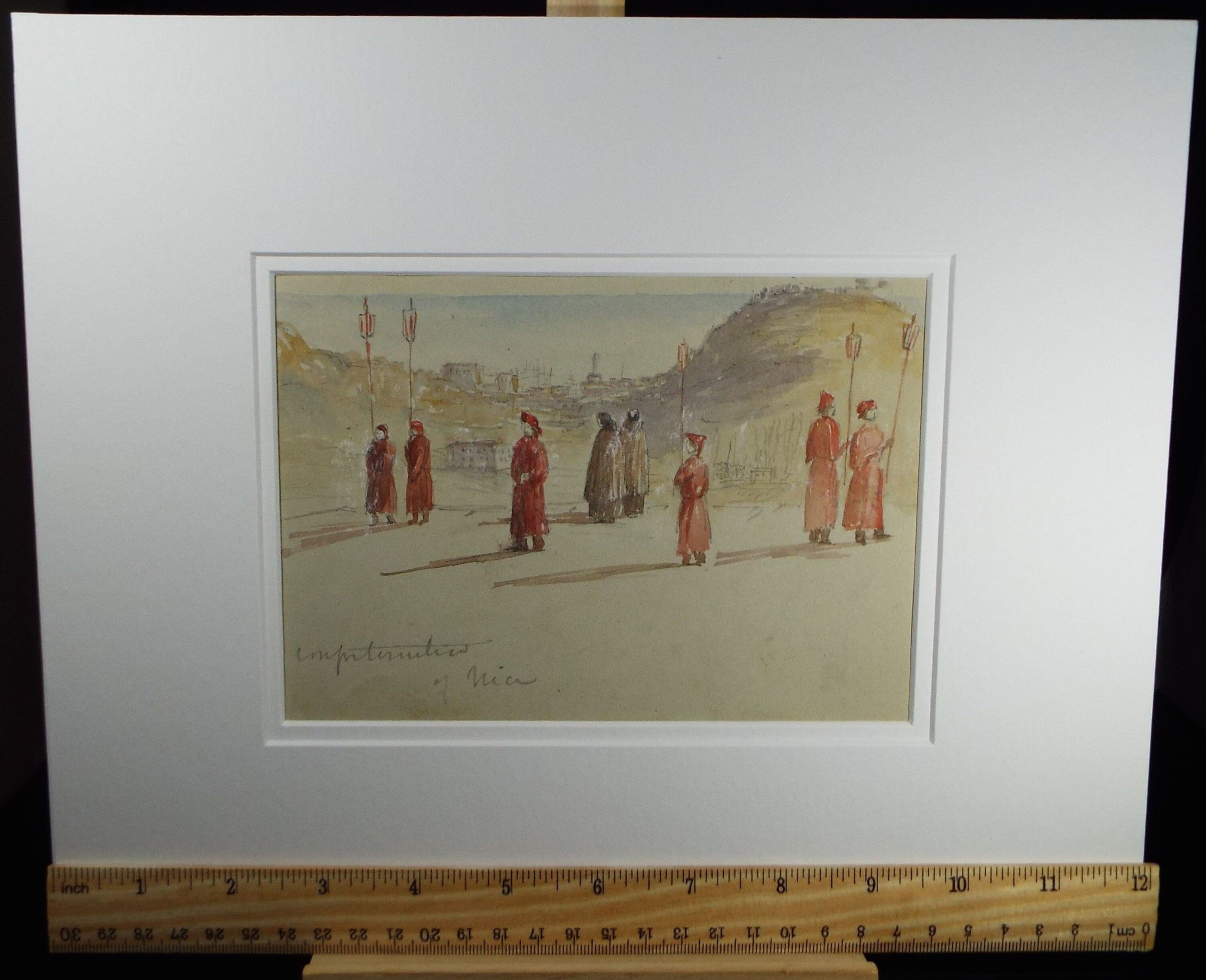 Original Watercolour, 'Religious Procession - Nice', Elizabeth Blommart, c1860's