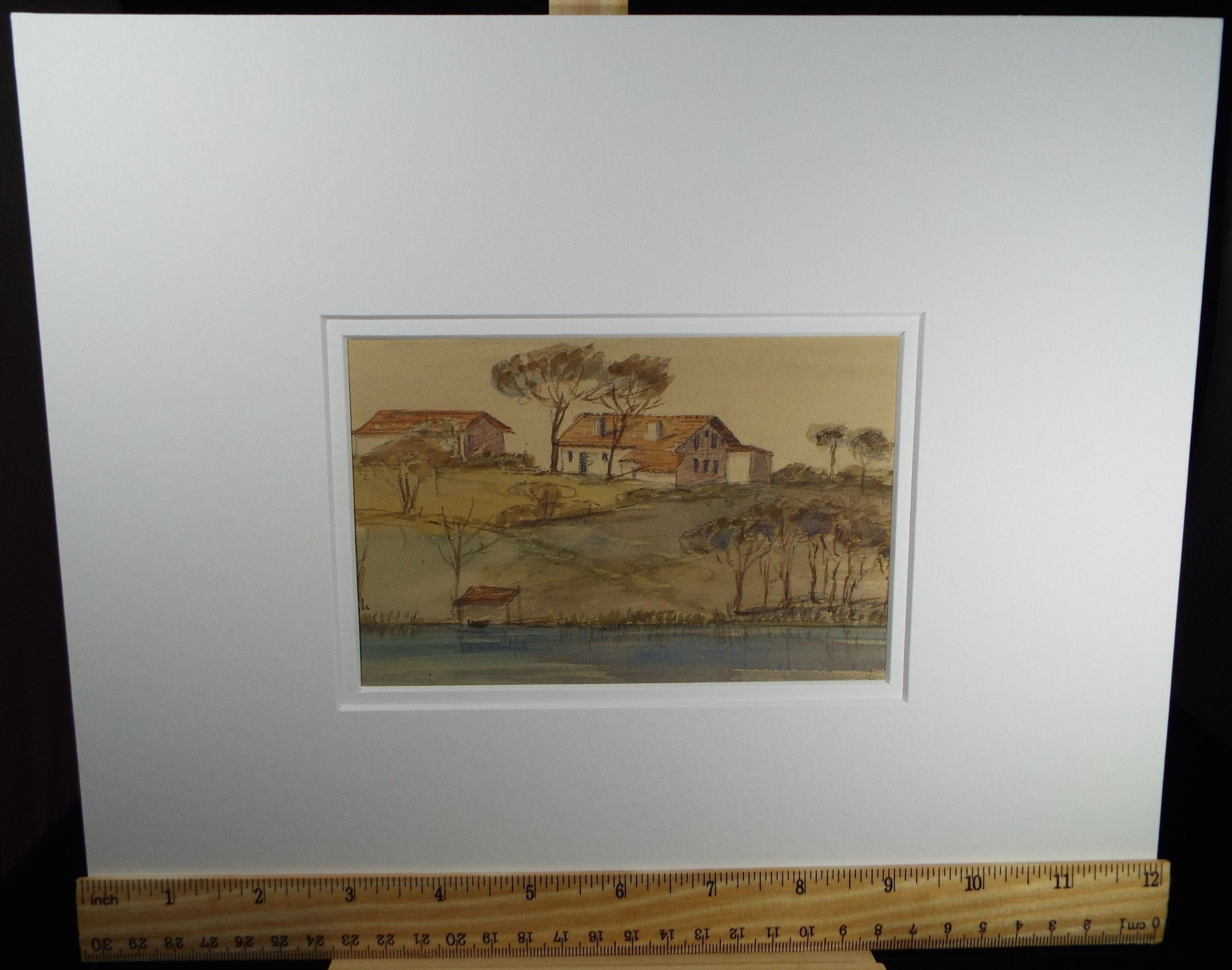 Original Watercolour, 'Riverside Farmhouse', Elizabeth Blommart, c1860's