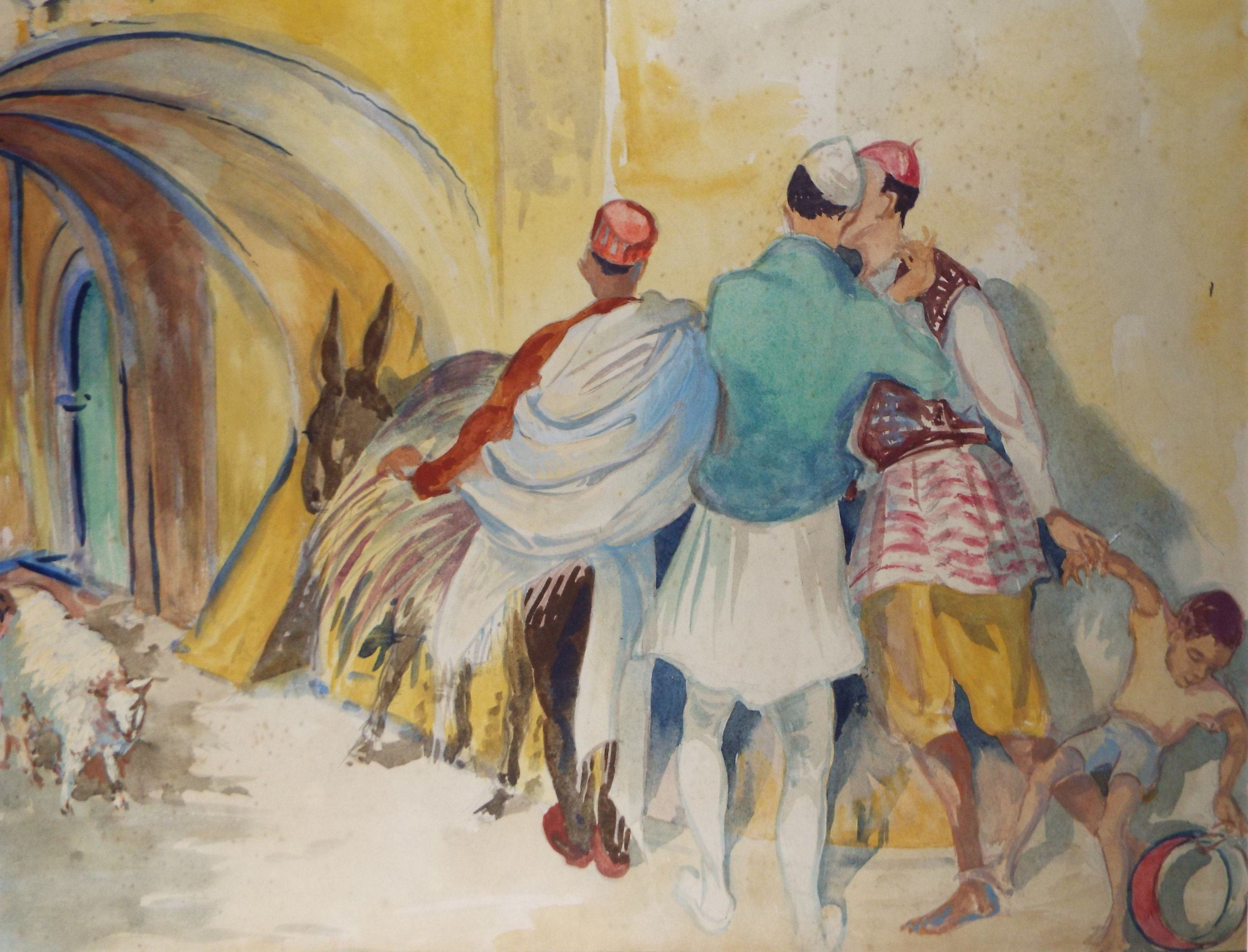 Original Watercolour & Gouache, 'North African Street Scene',c1950's, Ivy T. Attwell (20th Century, British)