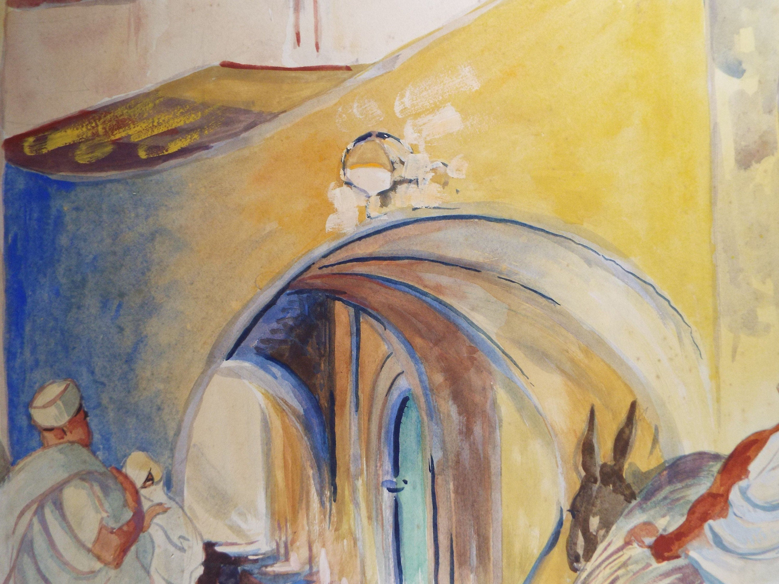 Original Watercolour & Gouache, 'North African Street Scene',c1950's, Ivy T. Attwell (20th Century, British)