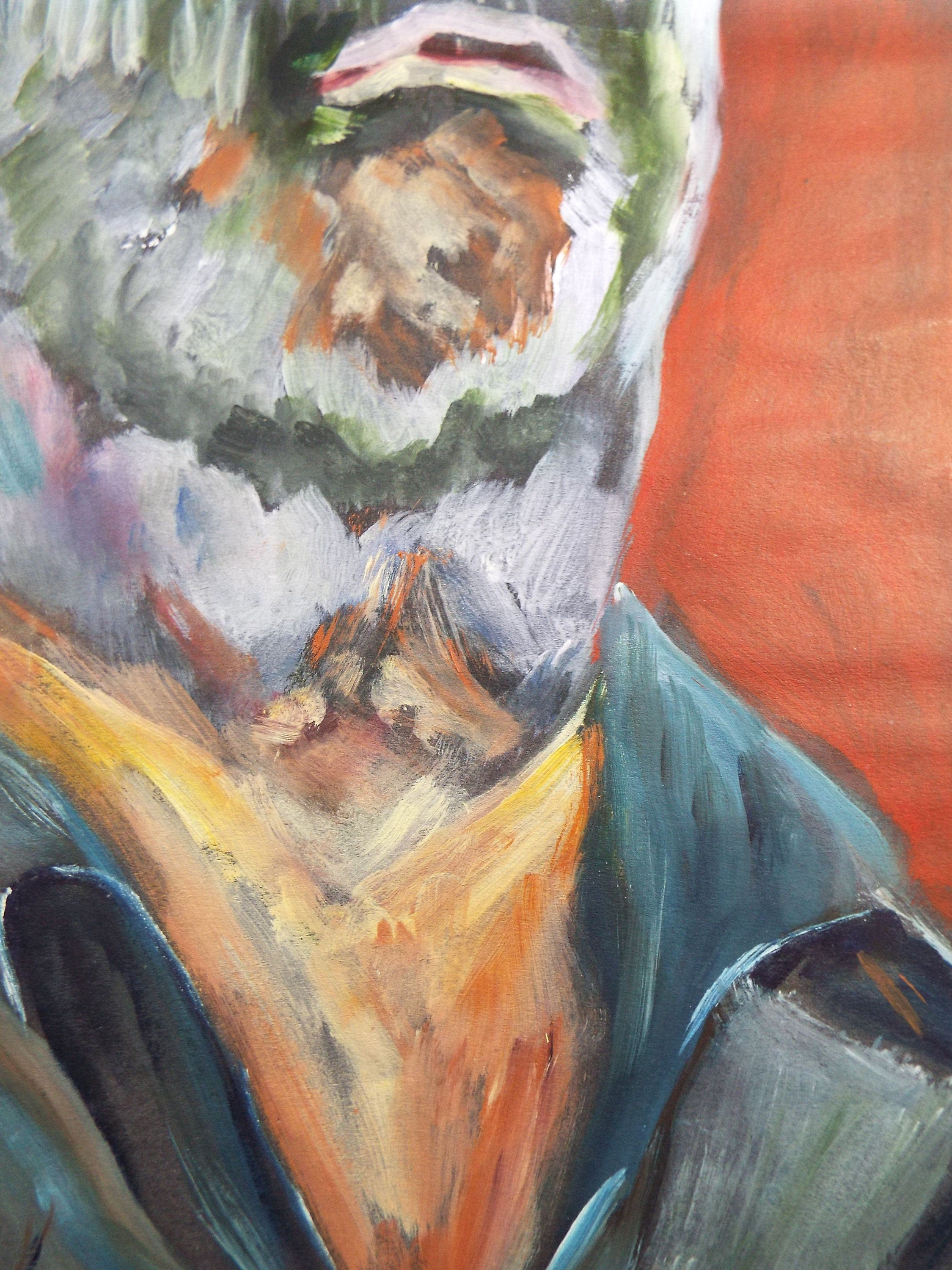 Original Watercolour & Gouache, 'Portrait of Bearded Man',c1990's, Artist Unknown