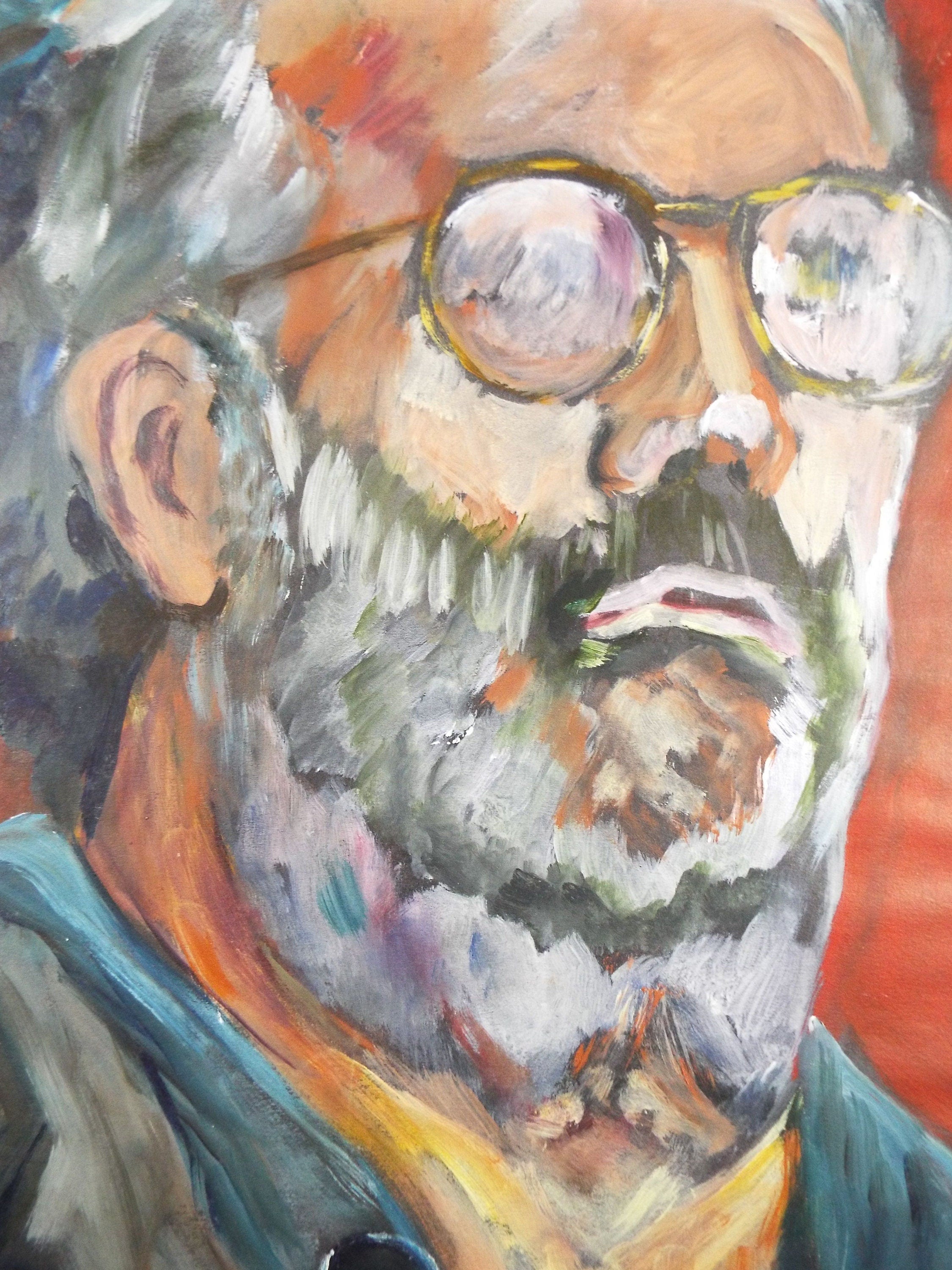 Original Watercolour & Gouache, 'Portrait of Bearded Man',c1990's, Artist Unknown