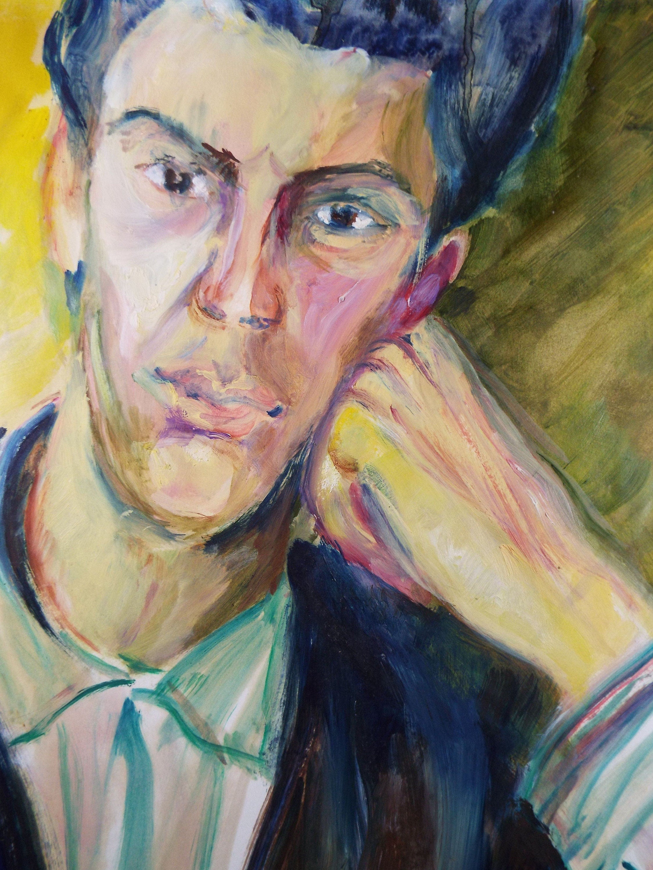 Original Watercolour & Gouache, 'Contemplative Male Figure',c1990's, Artist Unknown