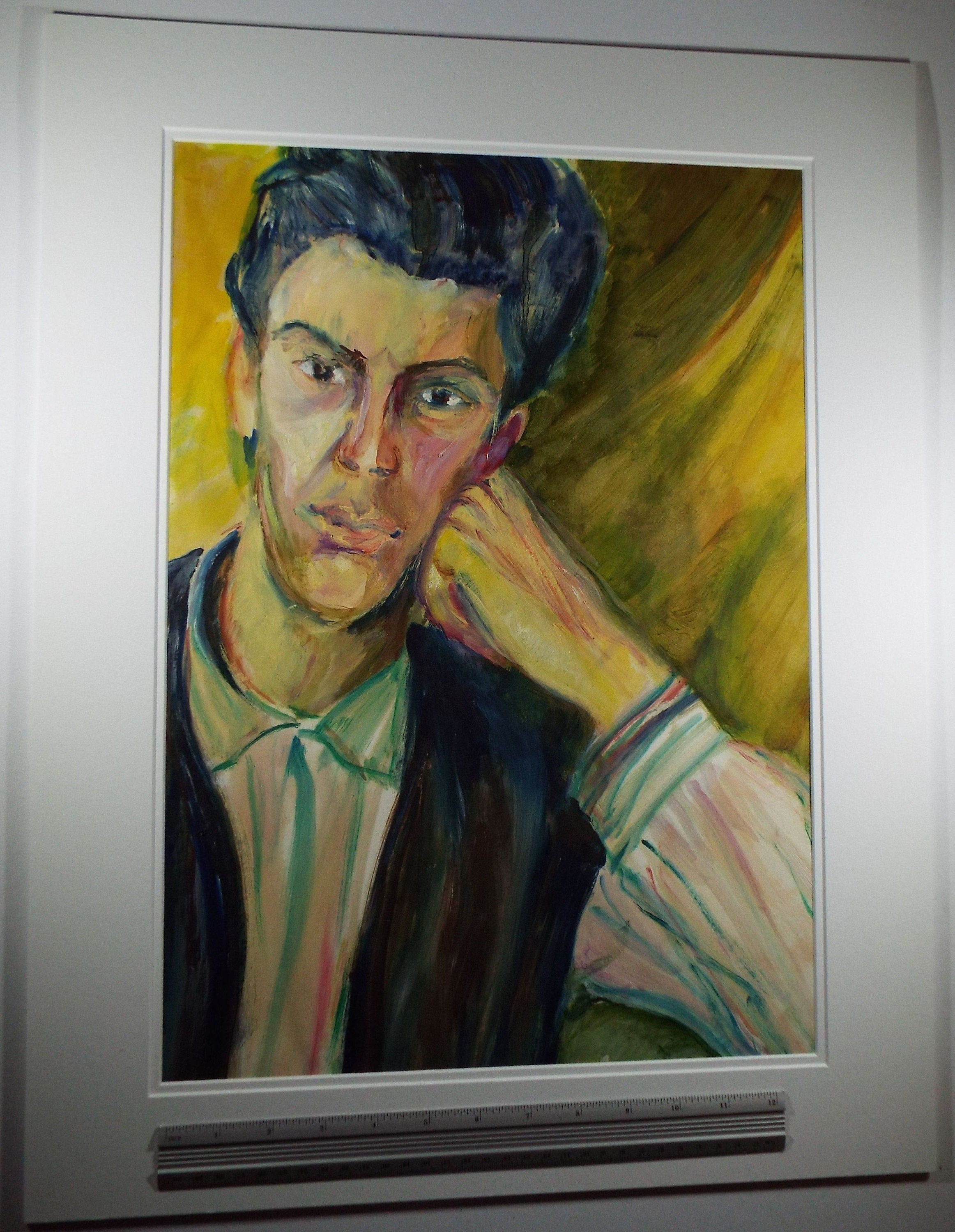 Original Watercolour & Gouache, 'Contemplative Male Figure',c1990's, Artist Unknown