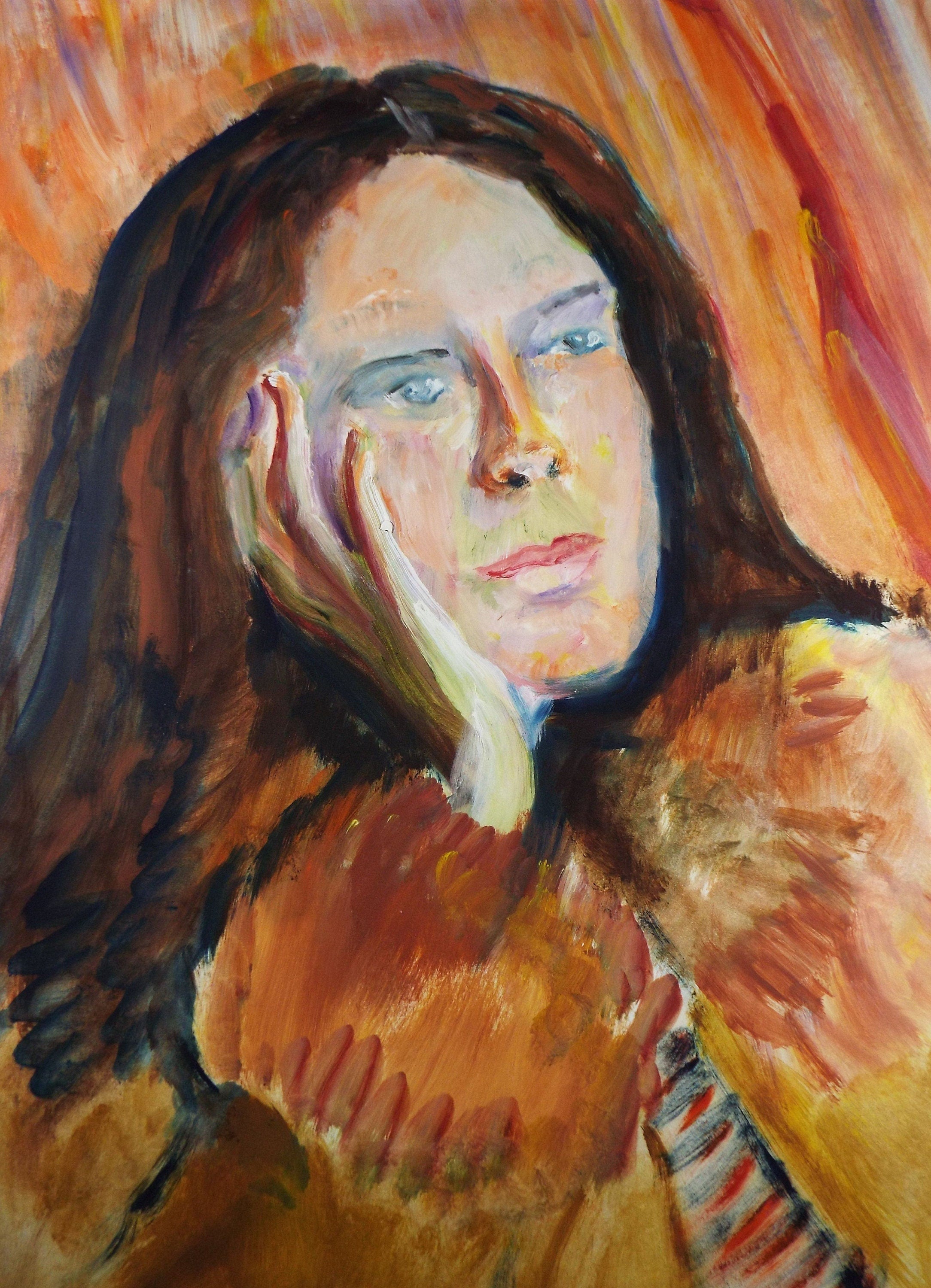 Original Watercolour & Gouache, 'Contemplative Female Figure',c1990's, Artist Unknown