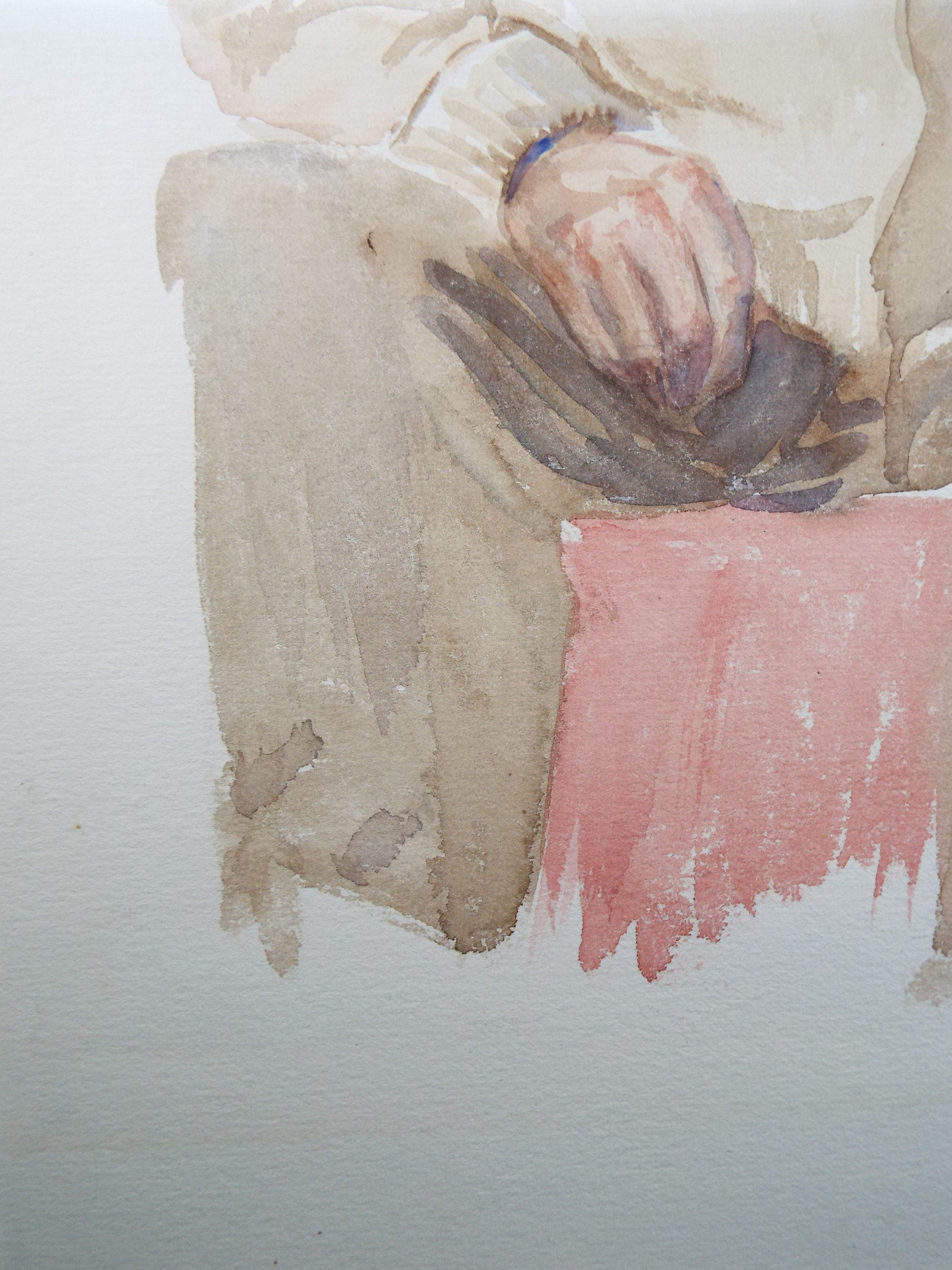 Original Watercolour & Gouache, 'Seated Male Figure',c1990's, Artist Unknown