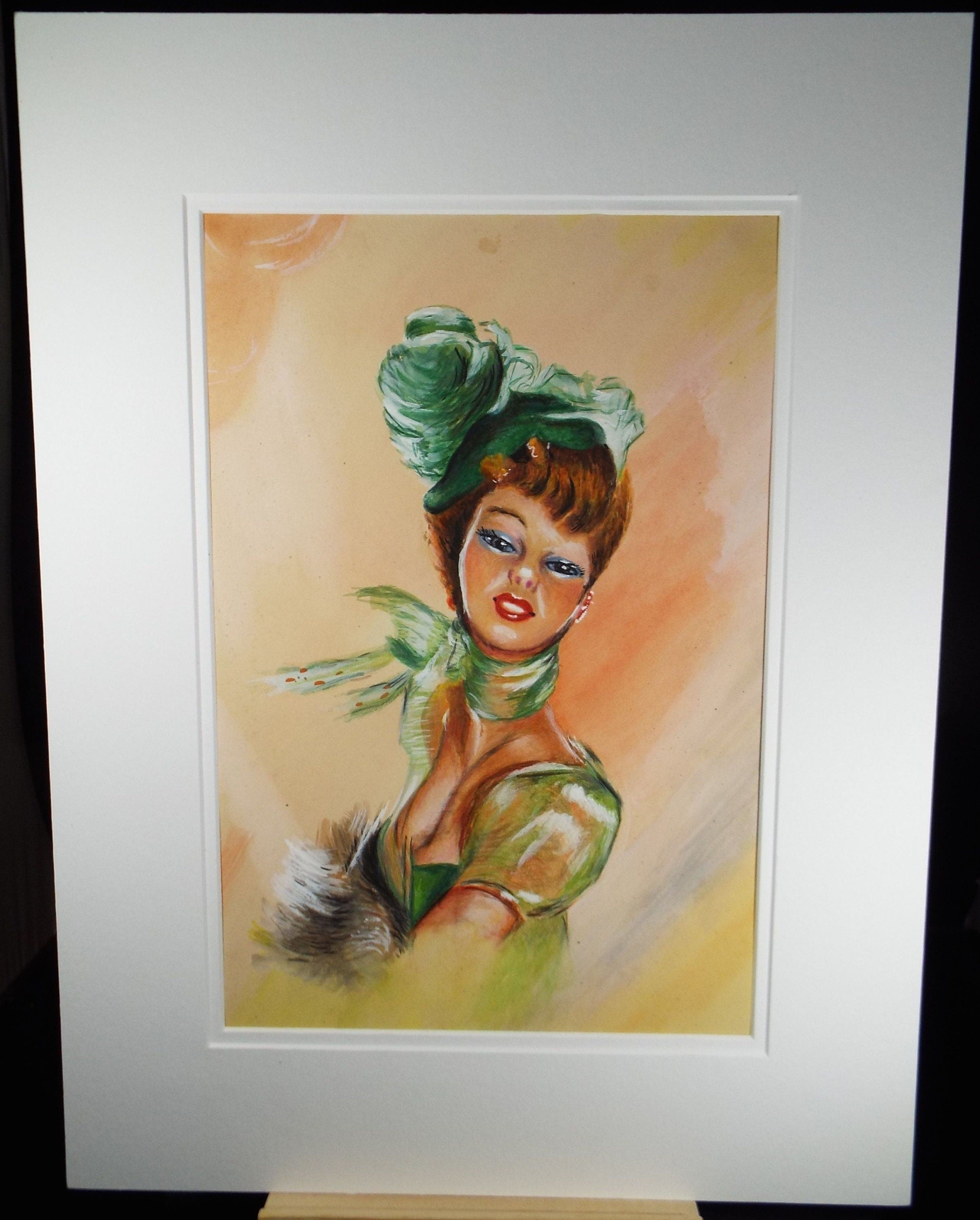 Original Pastel, 'Woman in Green', c1960's, French School
