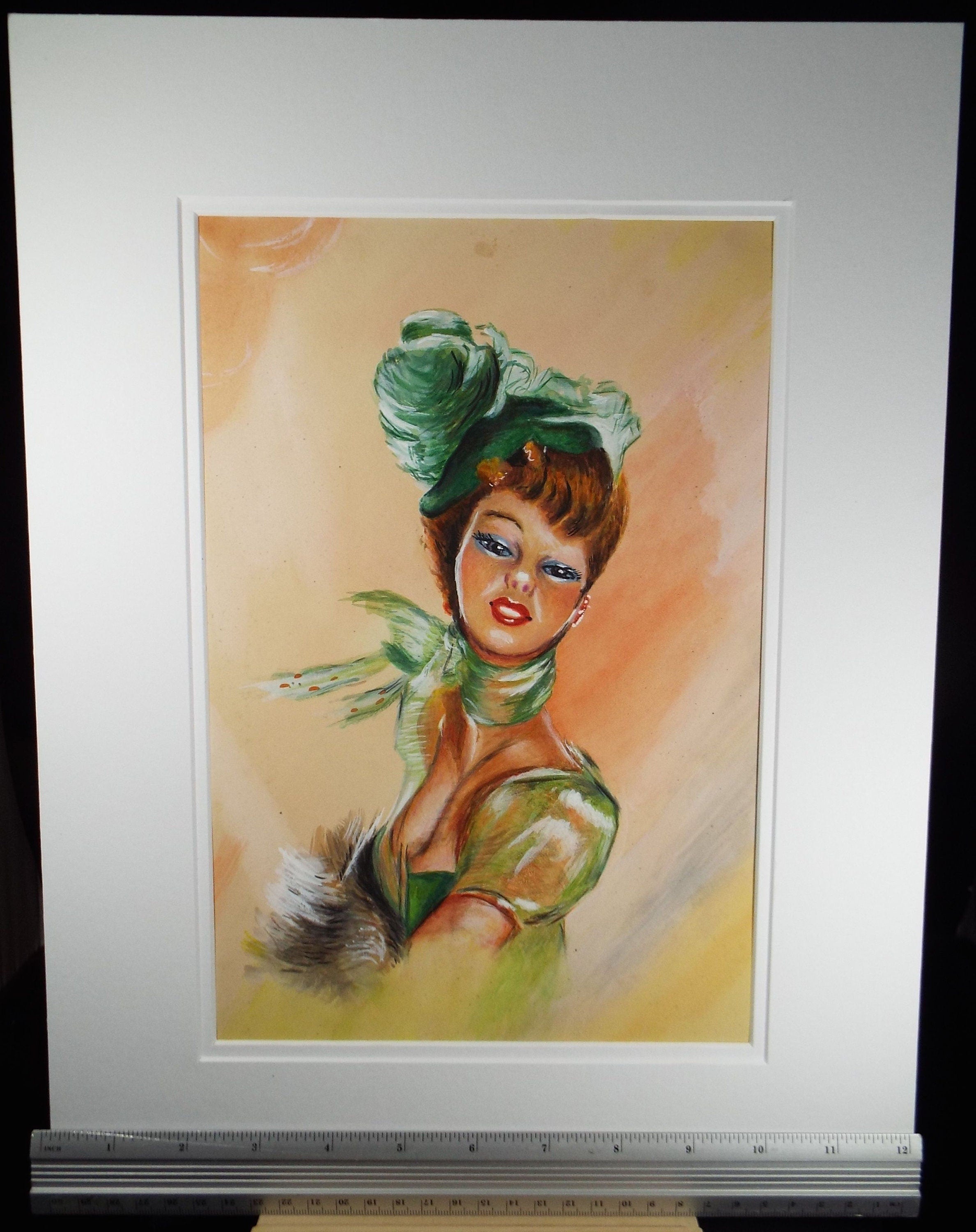 Original Pastel, 'Woman in Green', c1960's, French School
