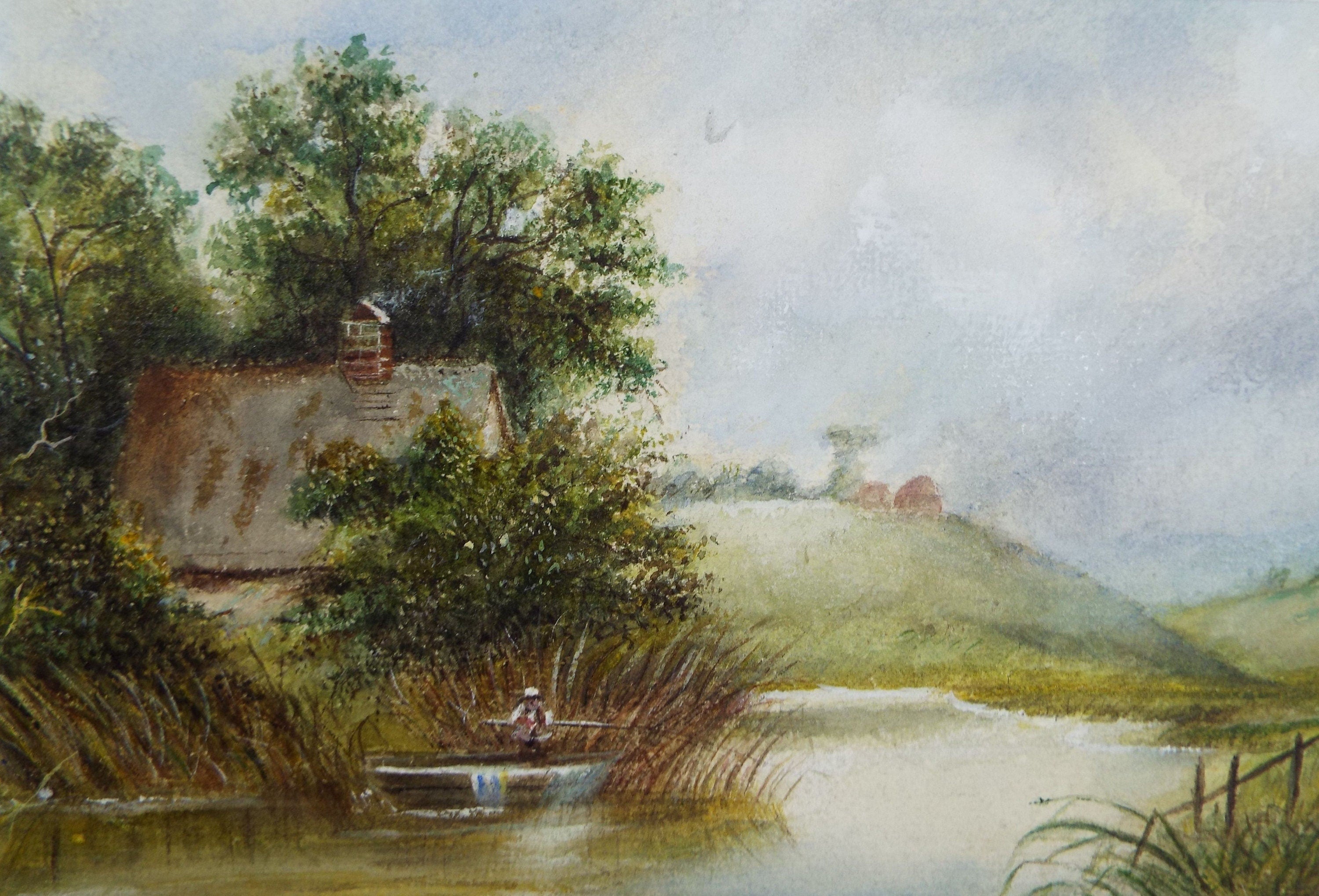 Original Watercolour , 'Riverside Cottage' late 19th Century, Unknown artist