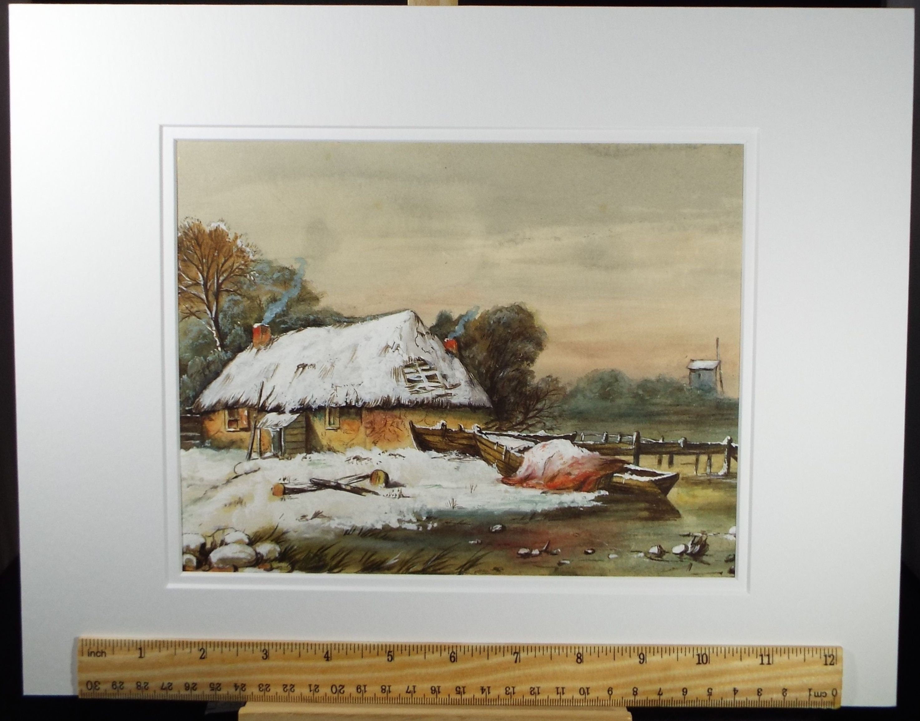 Original Watercolour, ' Winter' late 19th Century, E.C. Williams