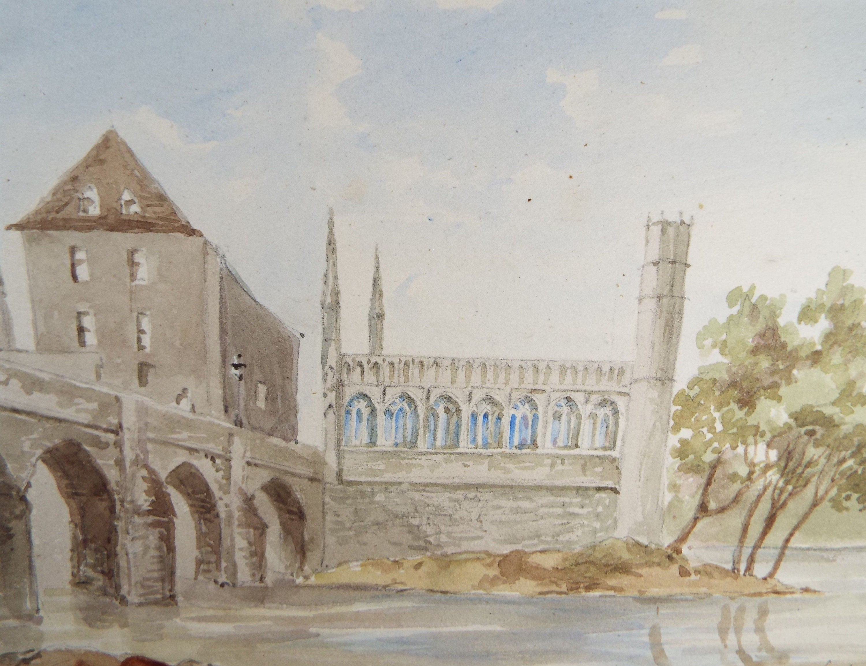 Original Watercolour, 'Chapel on the Bridge, Wakefield,' Late 19th Century