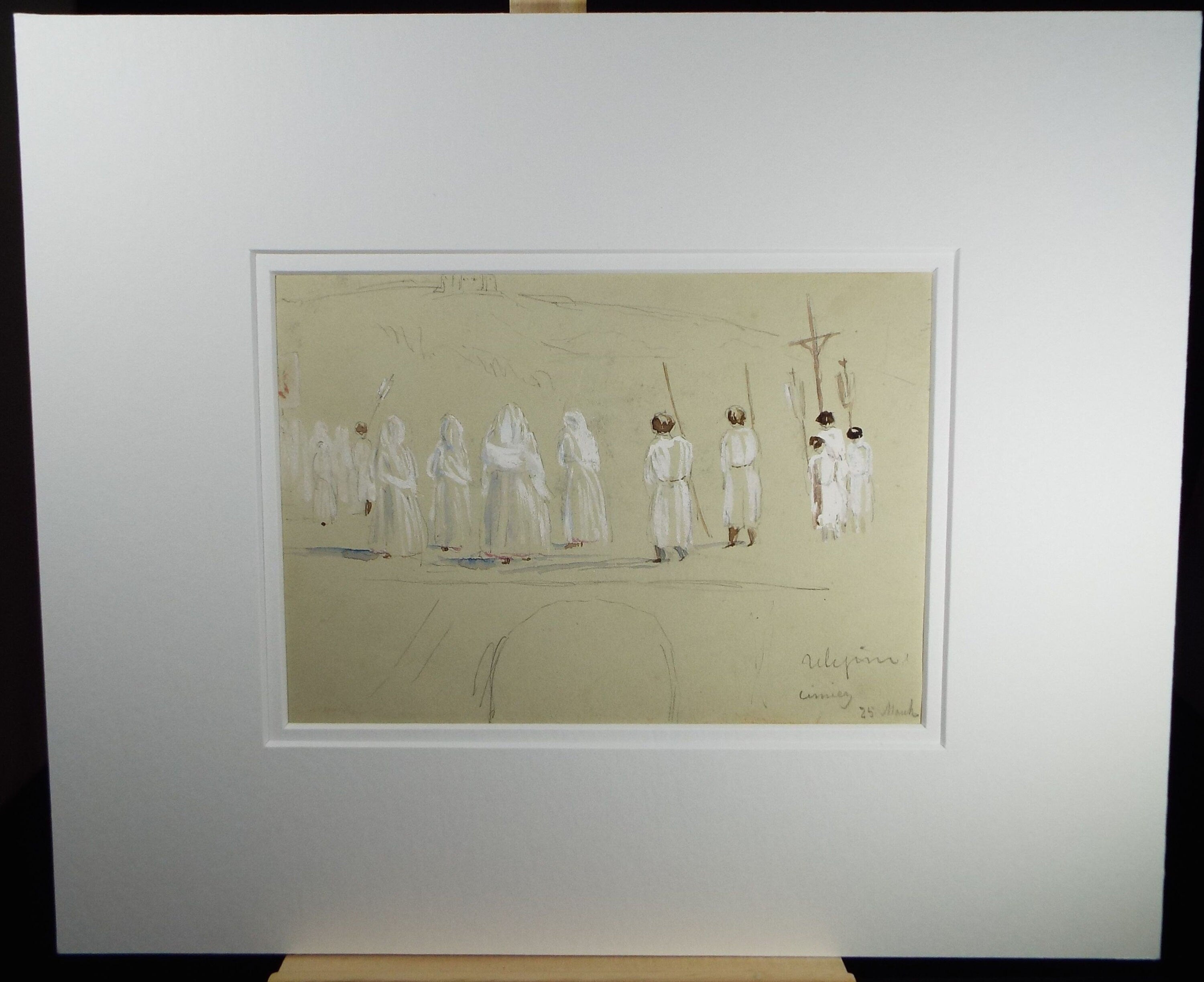 Original Watercolour, 'Religious Procession', Elizabeth Blommart, c1860's