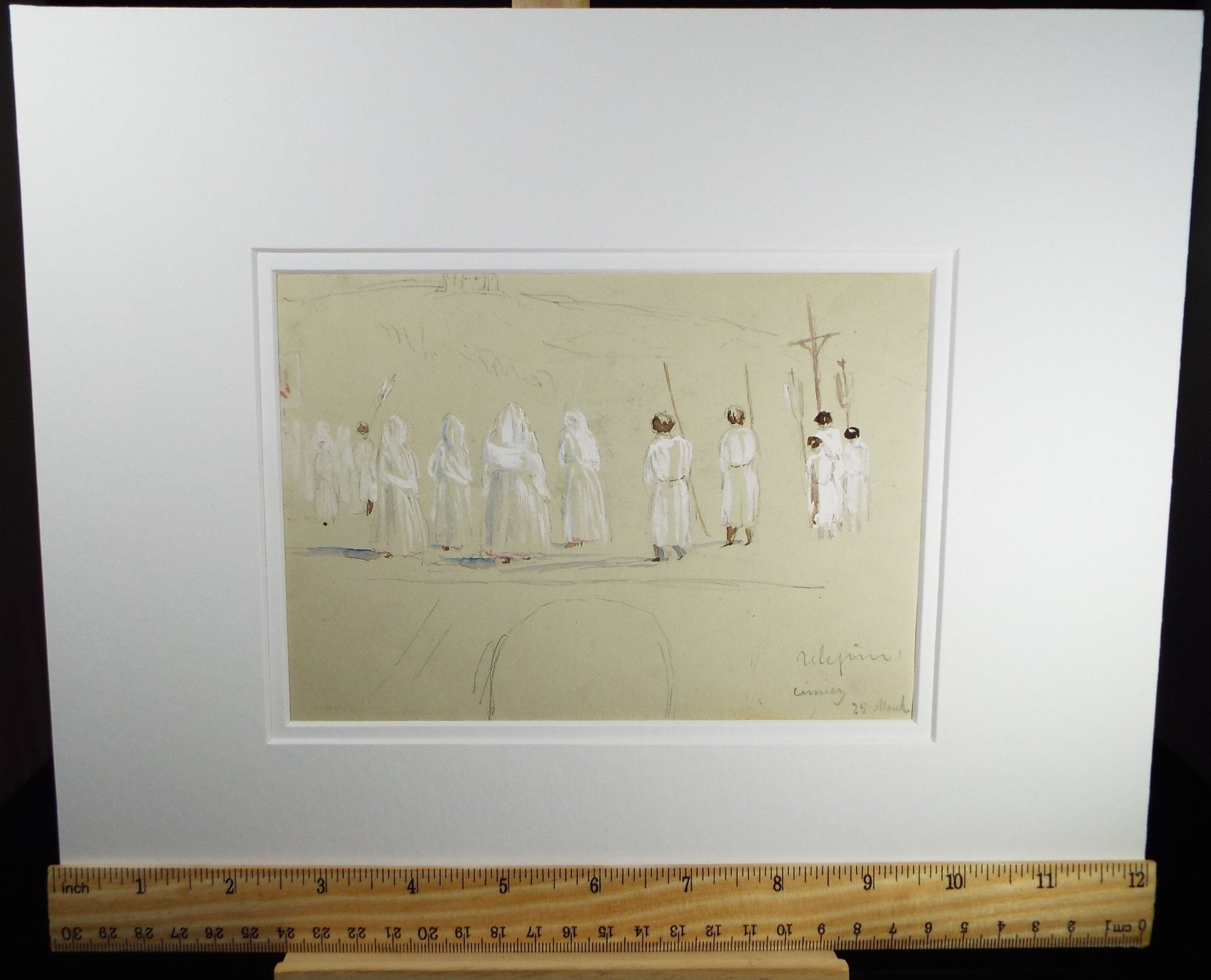 Original Watercolour, 'Religious Procession', Elizabeth Blommart, c1860's