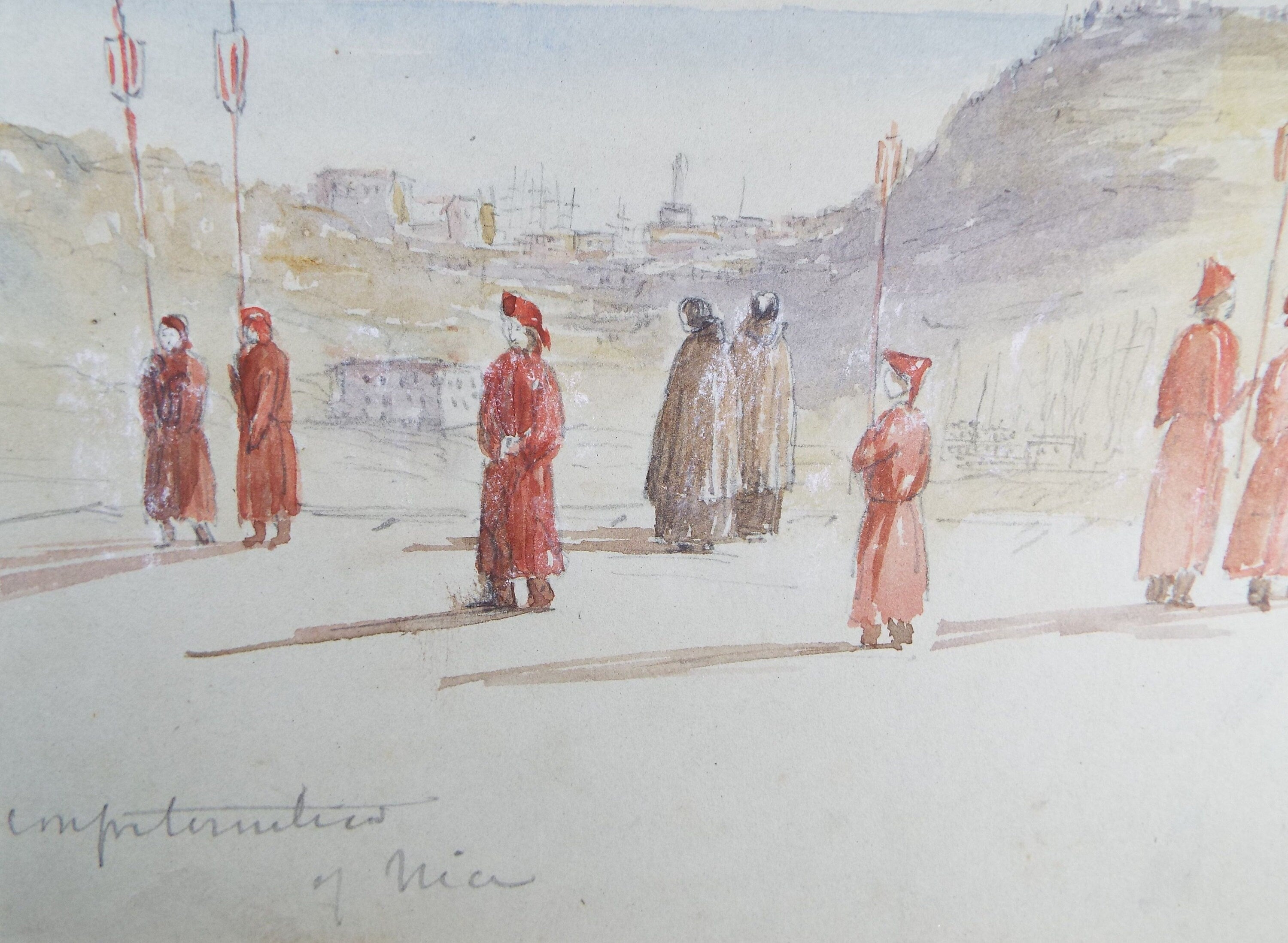 Original Watercolour, 'Religious Procession - Nice', Elizabeth Blommart, c1860's
