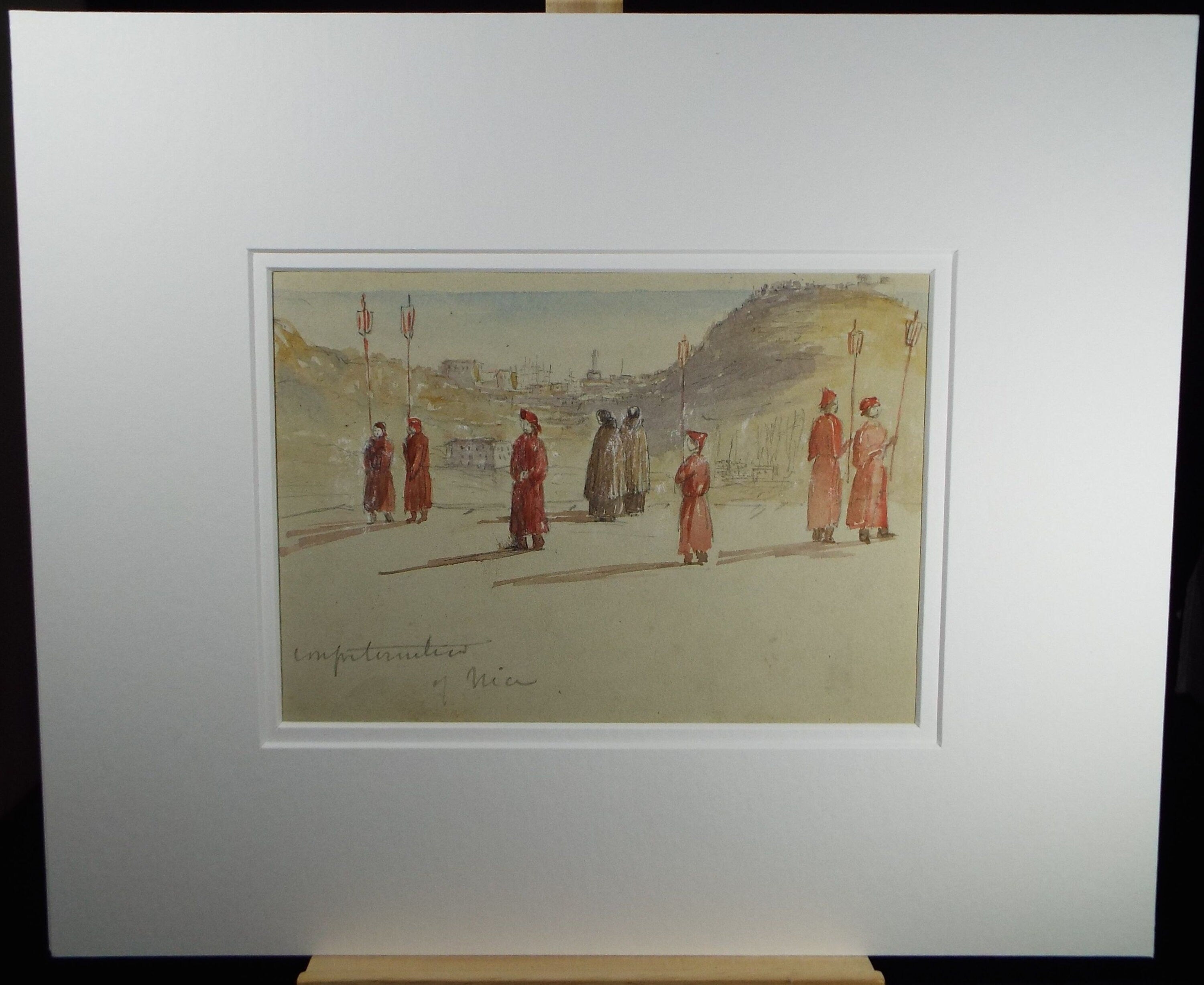 Original Watercolour, 'Religious Procession - Nice', Elizabeth Blommart, c1860's