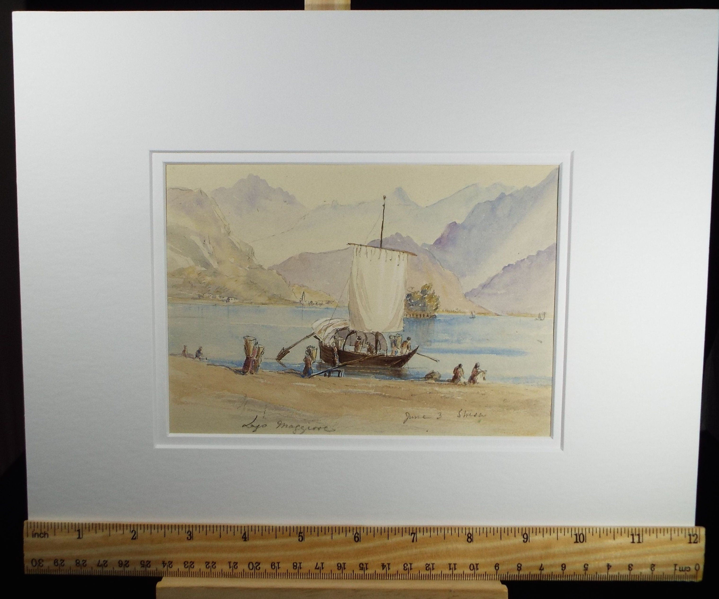 Original Watercolour, 'Lago Maggiore', Elizabeth Blommart, c1860's