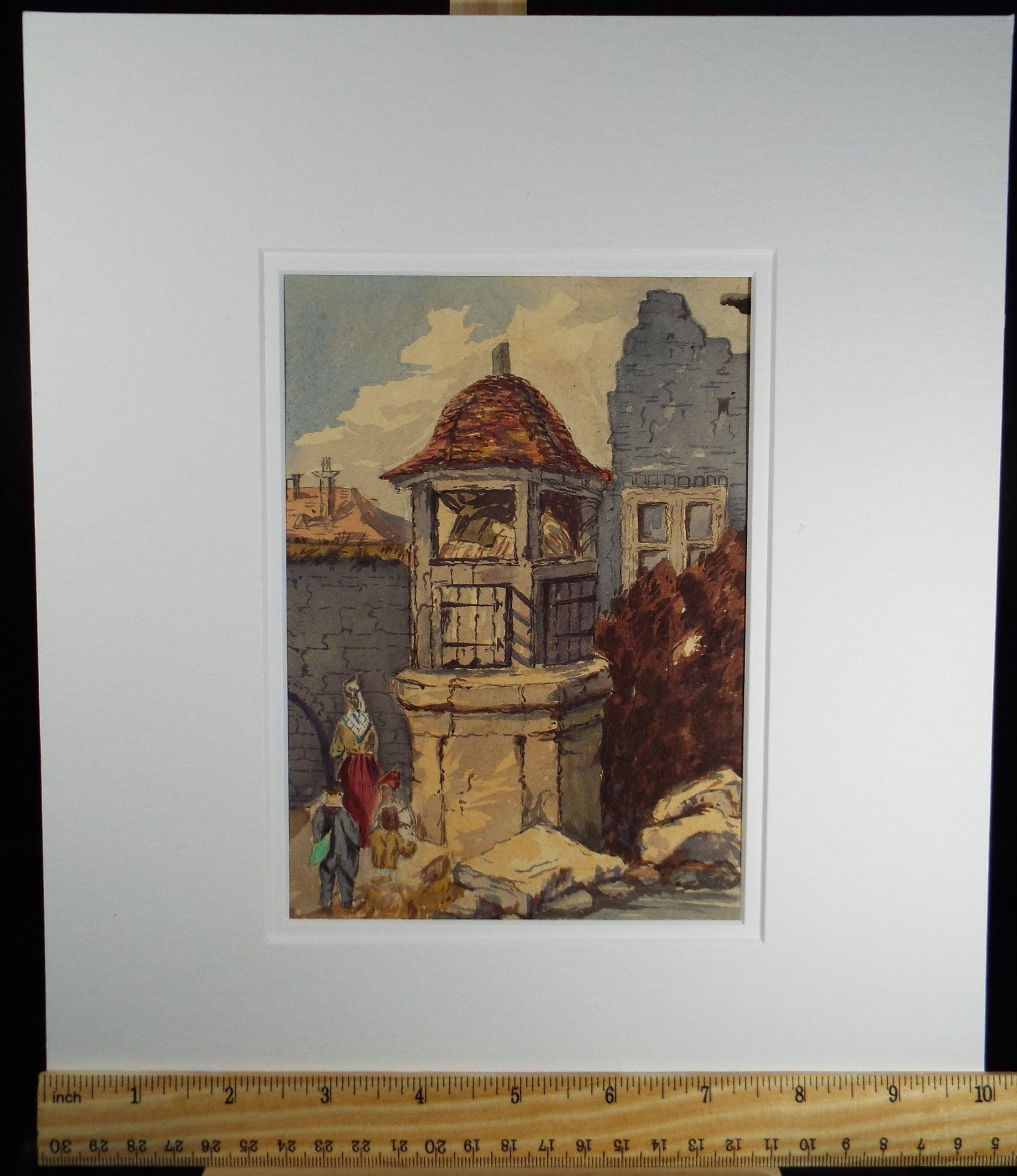 Original Watercolour, 'Figures within Ruins', Circa 1890, Artist Unknown