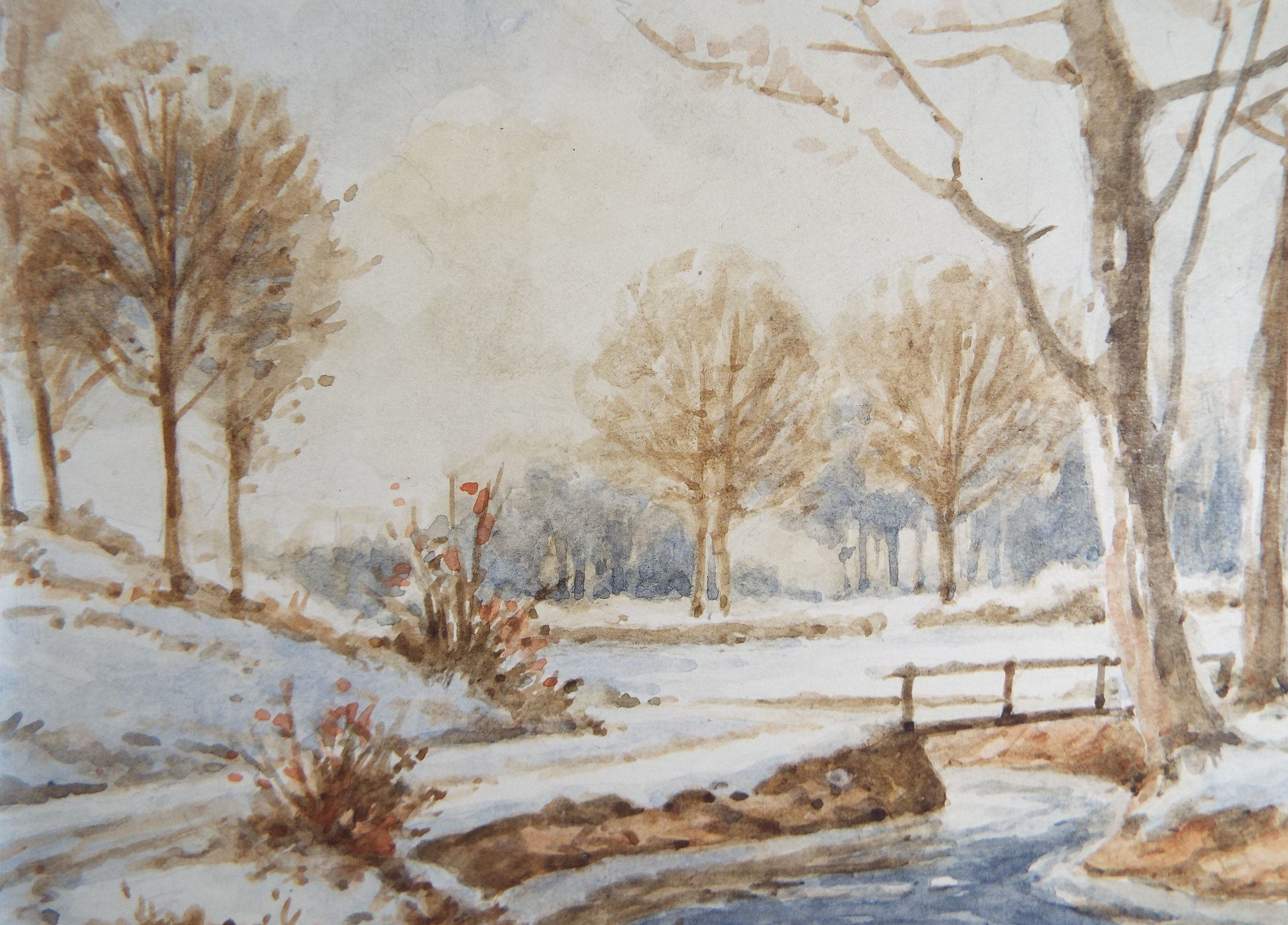 Original Watercolour, 'A Winter Landscape' Mid 20th Century, T.R. Ellingham