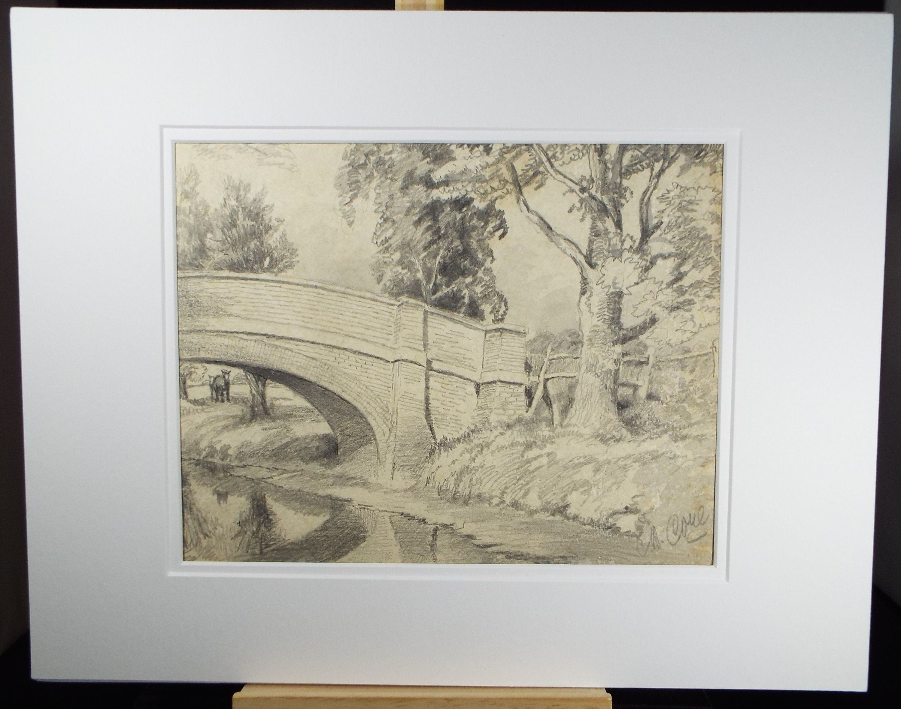Original Pencil Drawing 'Bridge over a River', Circa 1930's, Charles Browne Core (1860-1947)