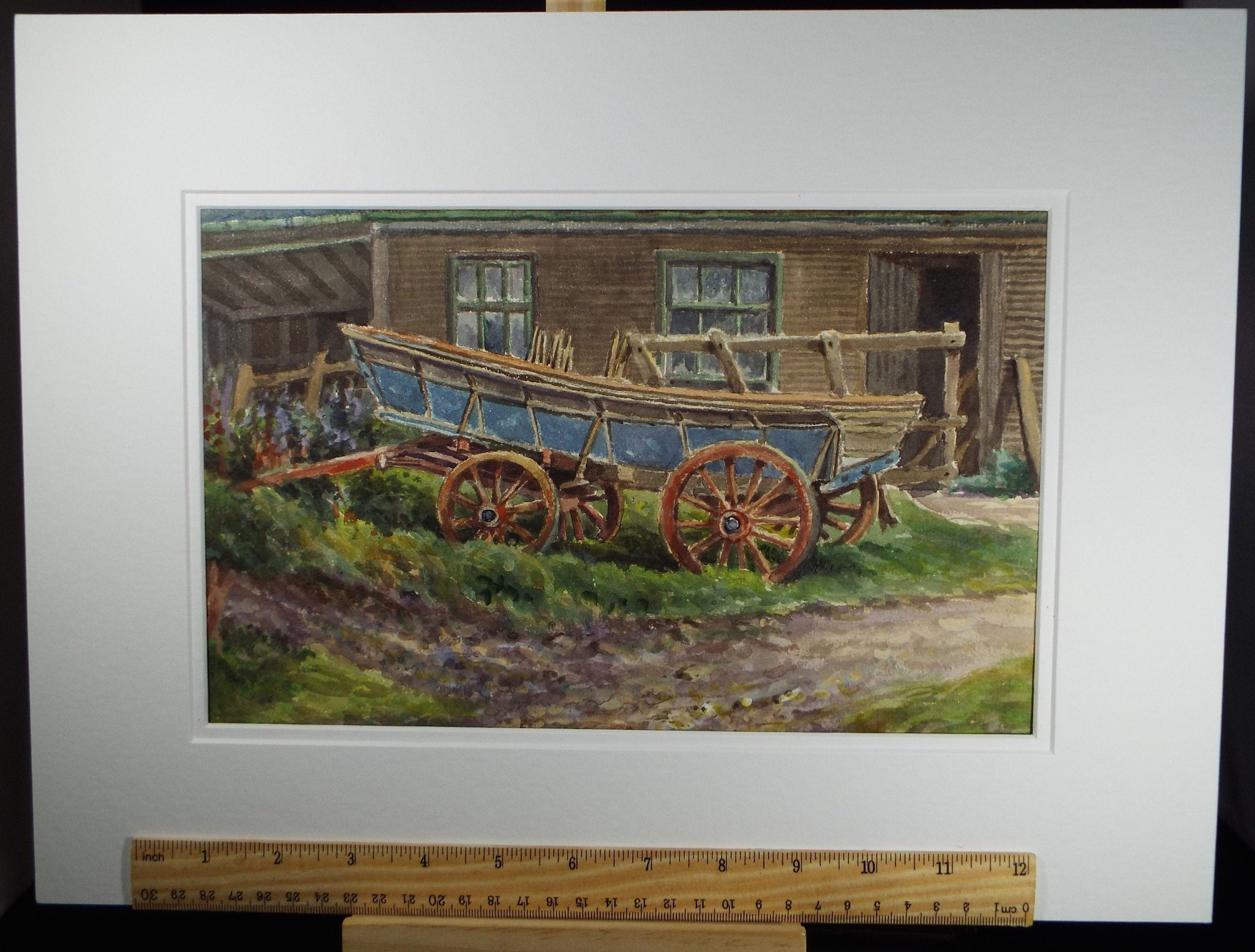 Original Watercolour & Gouache, 'The Blue Cart', Circa 1930's, Charles Browne Core (1860-1947)