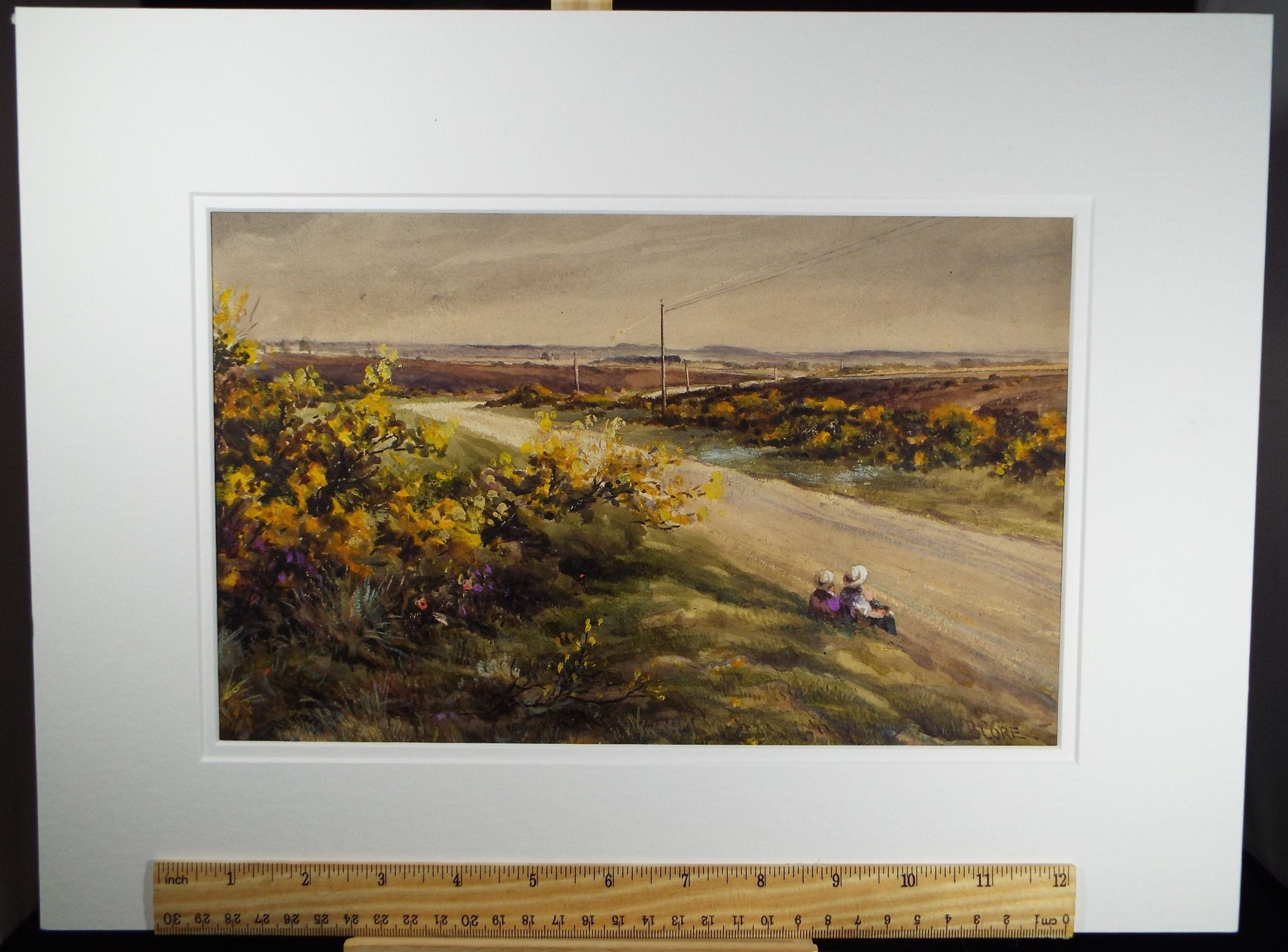 Original Watercolour & Gouache, 'Girls by the Roadside - Suffolk', Circa 1930's, Charles Browne Core (1860-1947)