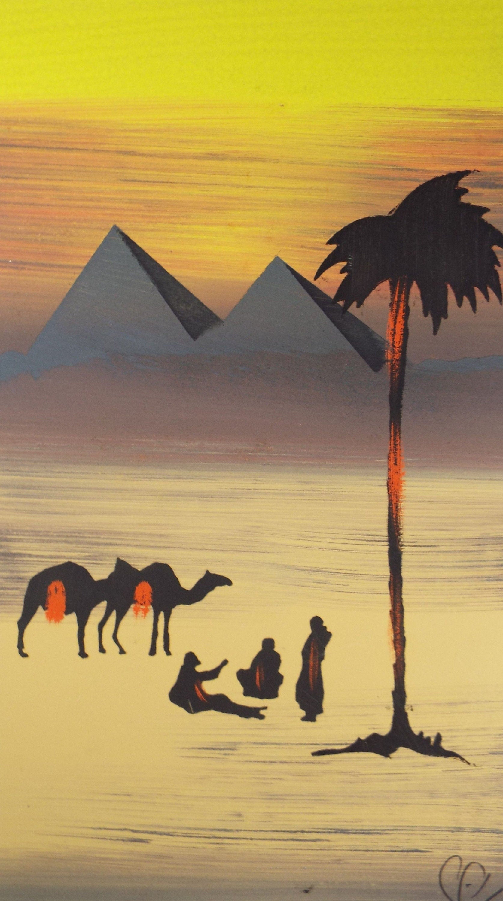Original Gouache, 'Egyptian Desert Scene in Yellow', Circa 1920's, Artist Unknown