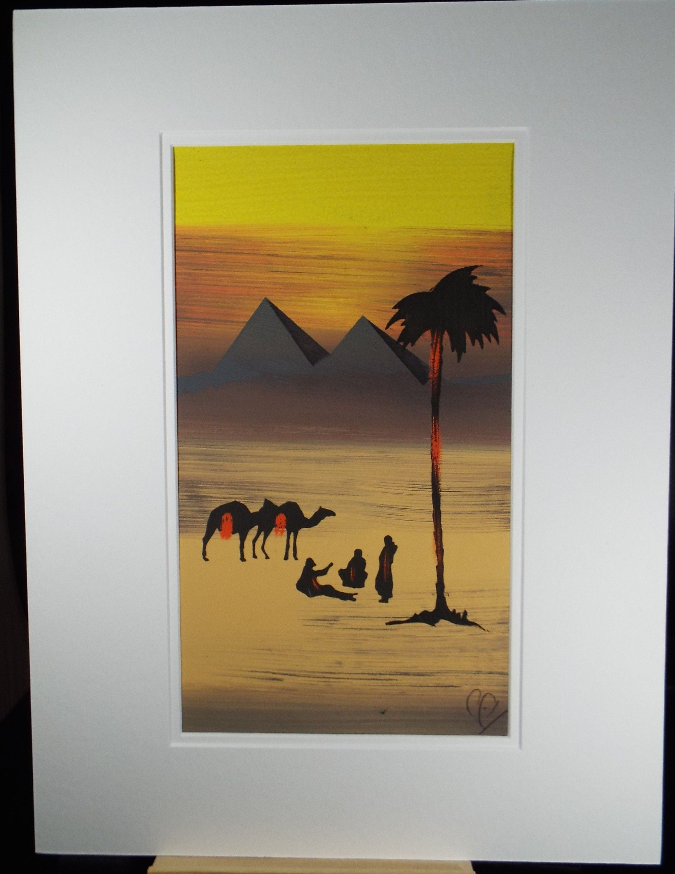 Original Gouache, 'Egyptian Desert Scene in Yellow', Circa 1920's, Artist Unknown