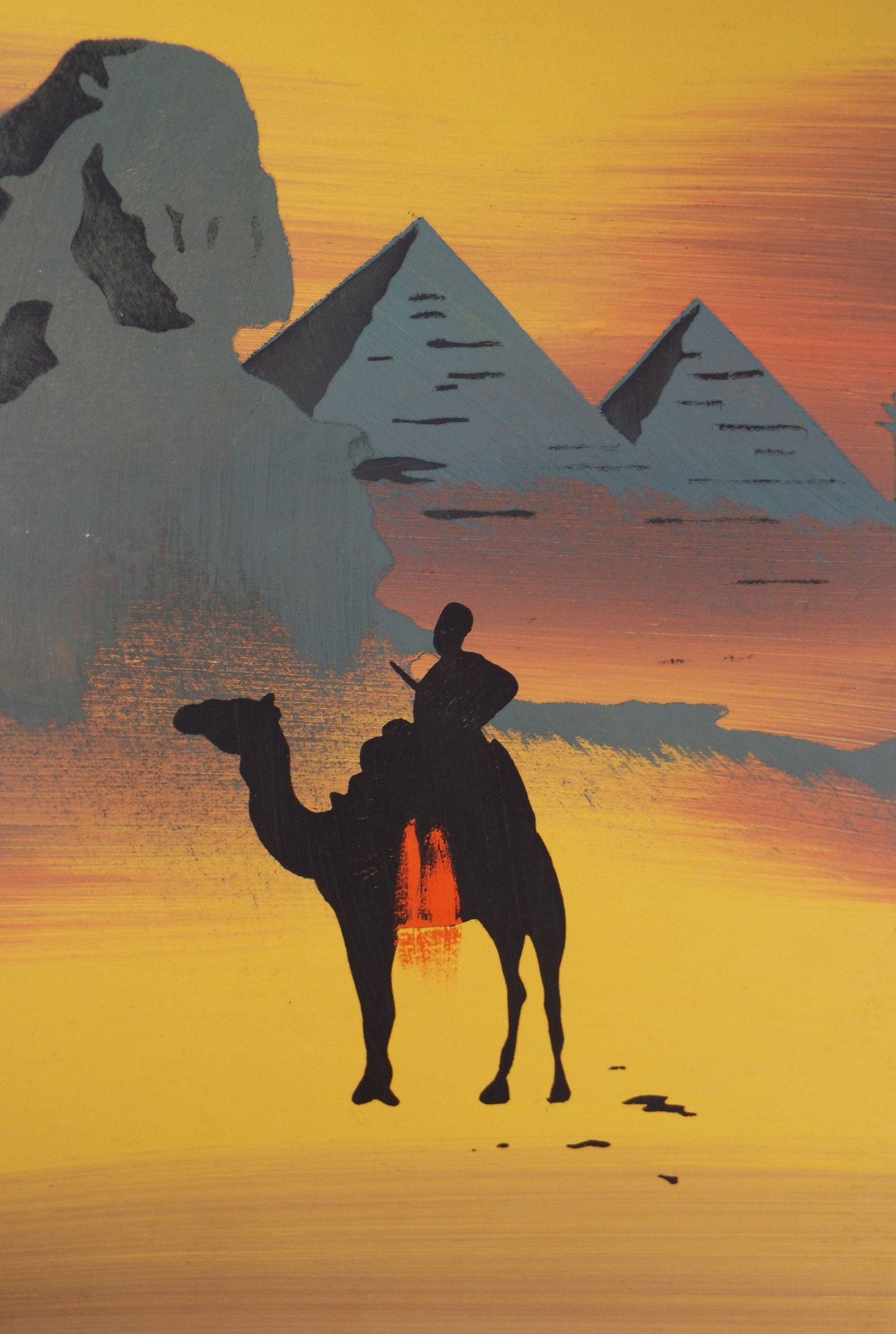 Original Gouache, 'Egyptian Desert Scene in Orange', Circa 1920's, Artist Unknown