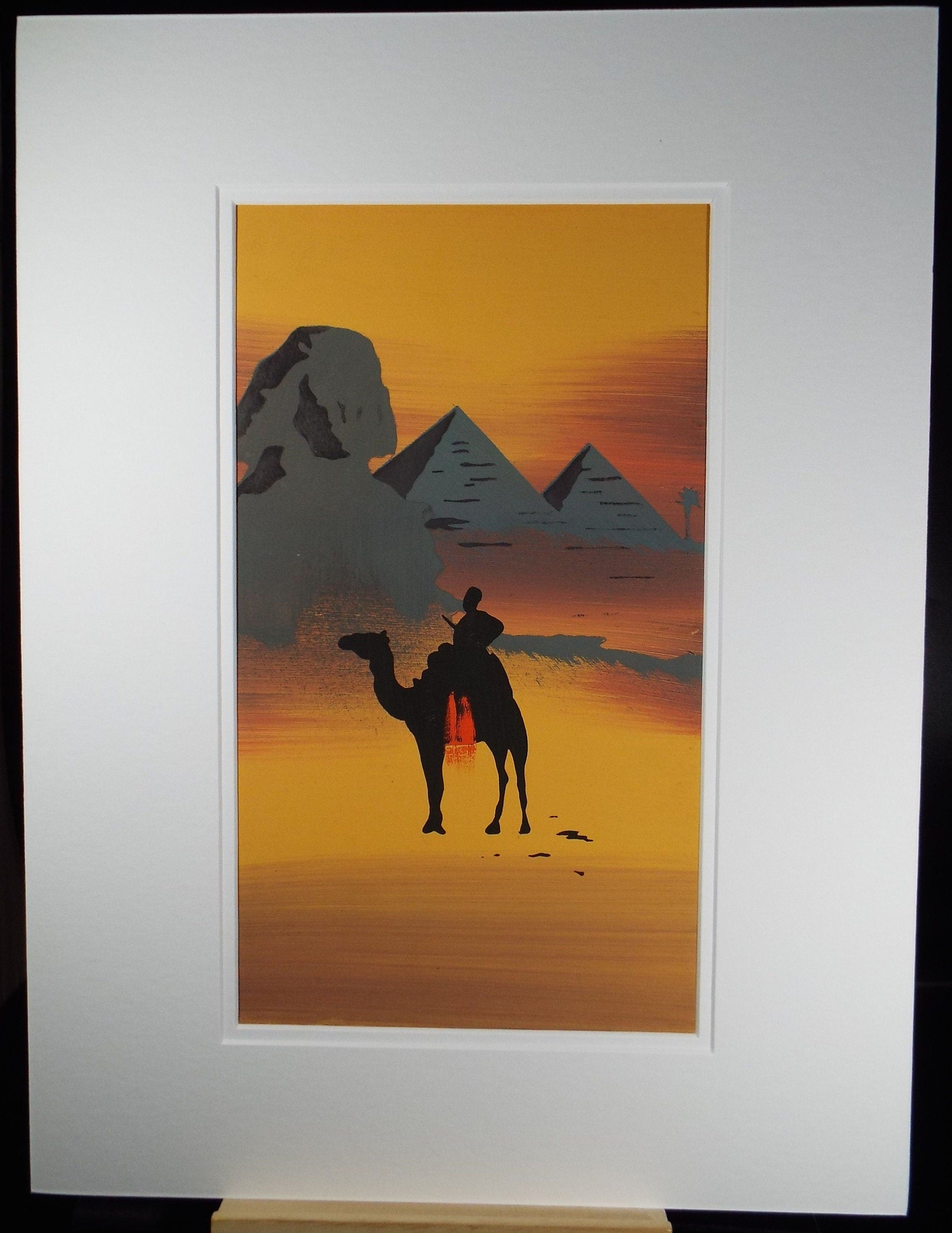Original Gouache, 'Egyptian Desert Scene in Orange', Circa 1920's, Artist Unknown