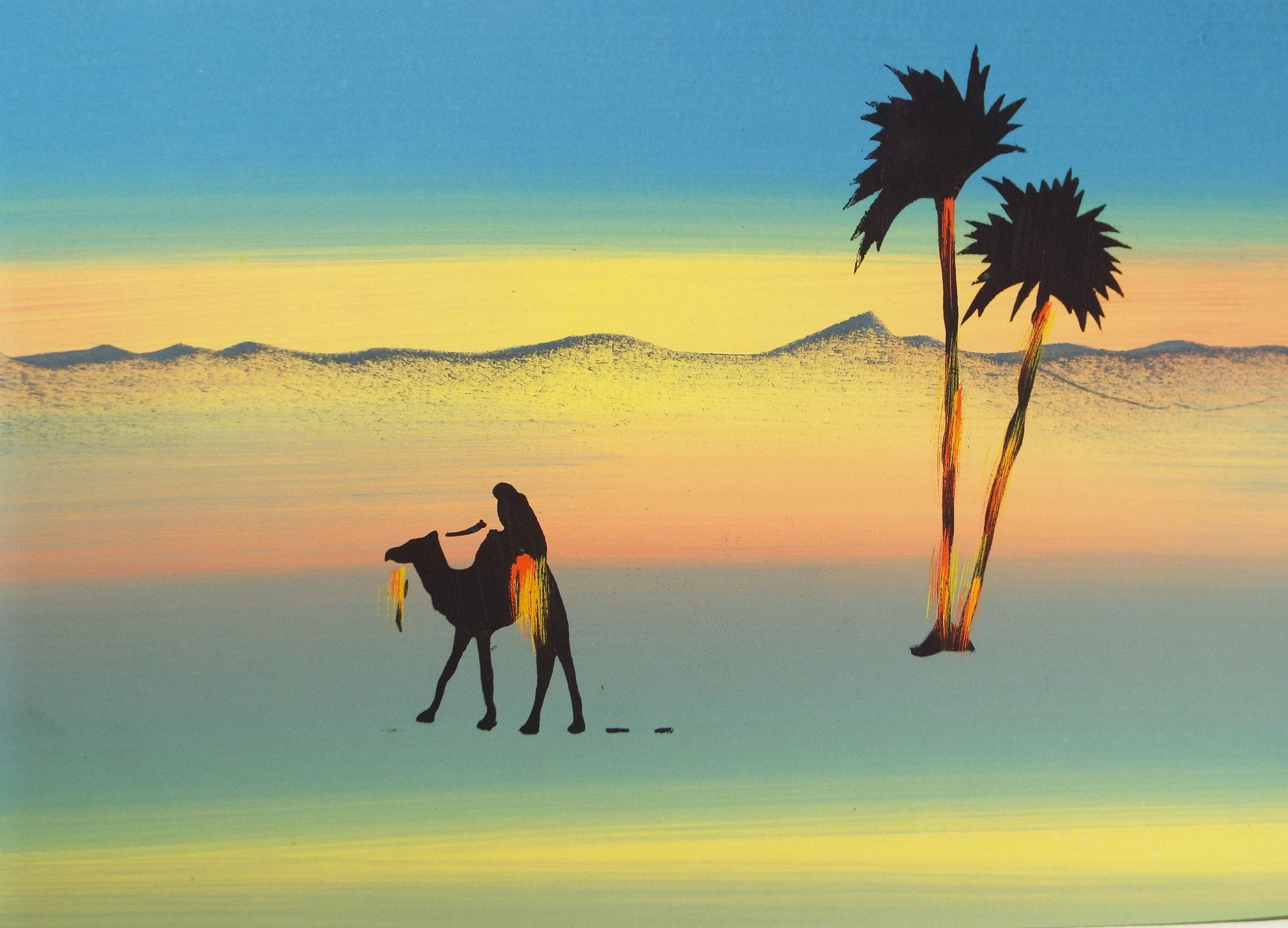 Original Gouache, 'Egyptian Desert Scene in Blue', Circa 1920's, Artist Unknown