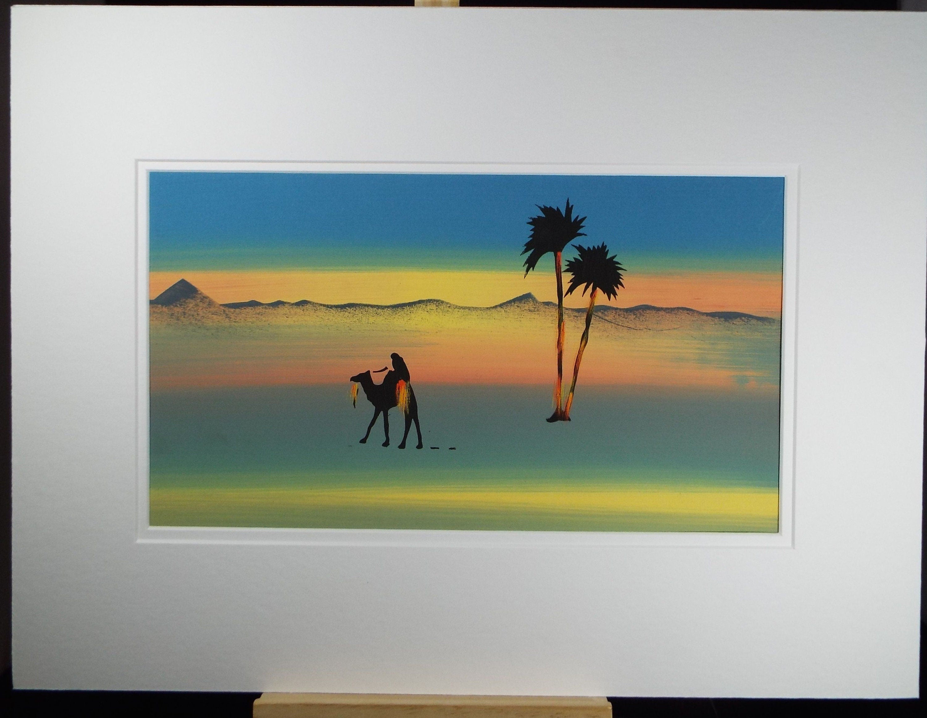 Original Gouache, 'Egyptian Desert Scene in Blue', Circa 1920's, Artist Unknown