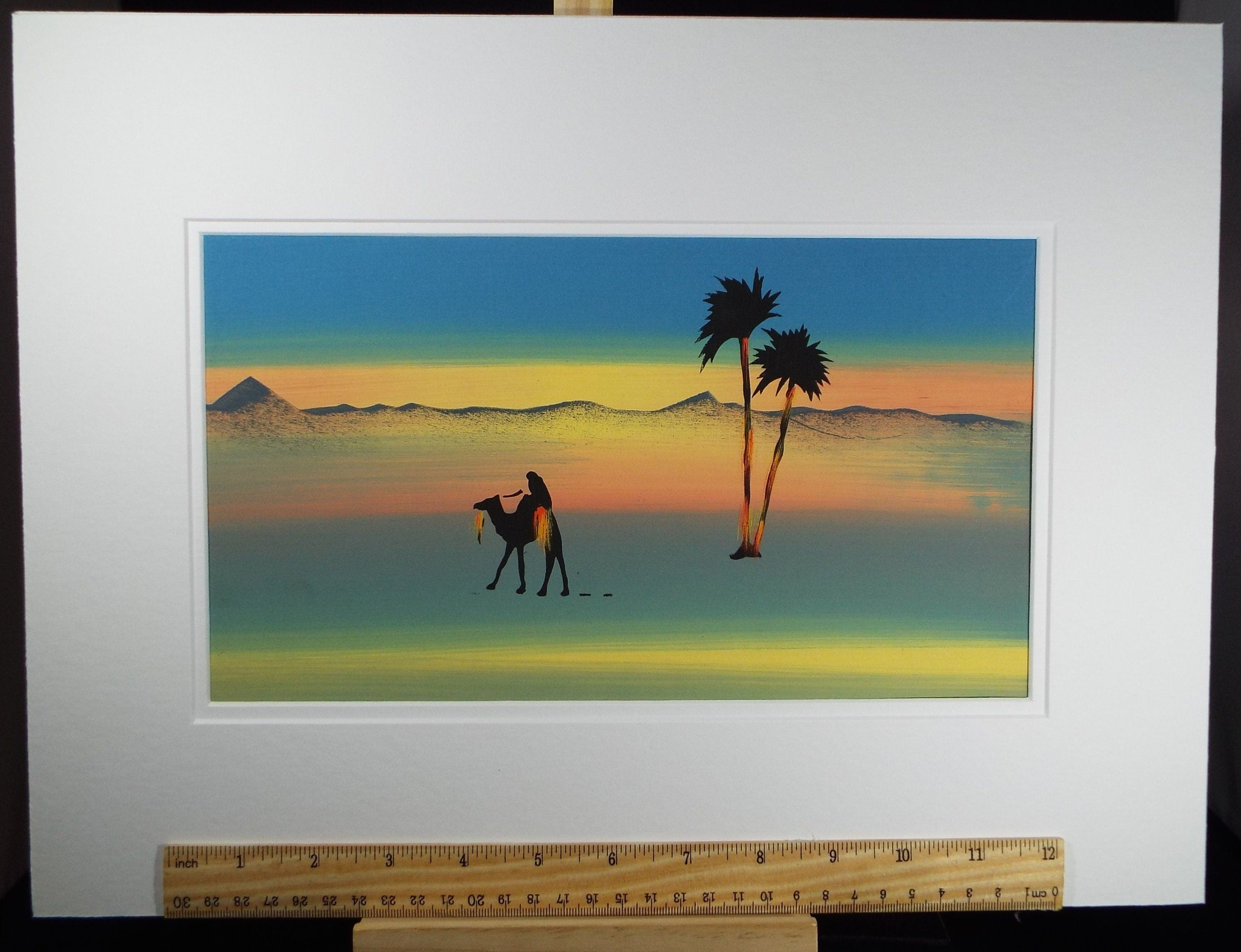 Original Gouache, 'Egyptian Desert Scene in Blue', Circa 1920's, Artist Unknown