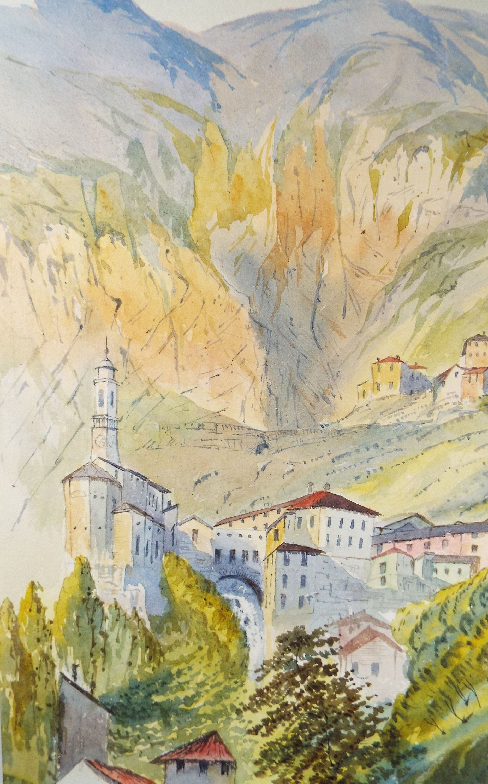 Original Watercolour, 'Italian Mountain Village',Late 19th Century, Artist Unknown