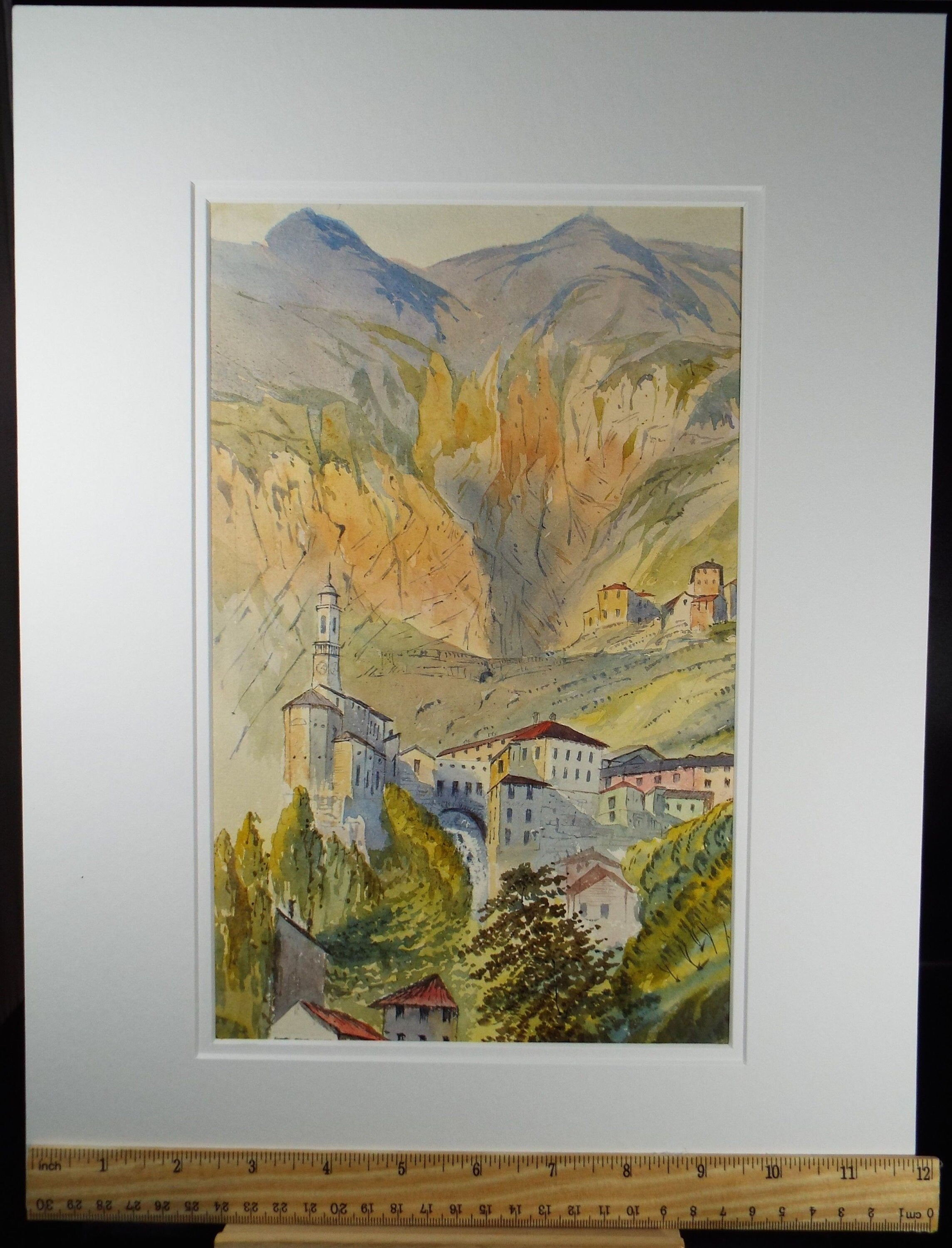 Original Watercolour, 'Italian Mountain Village',Late 19th Century, Artist Unknown